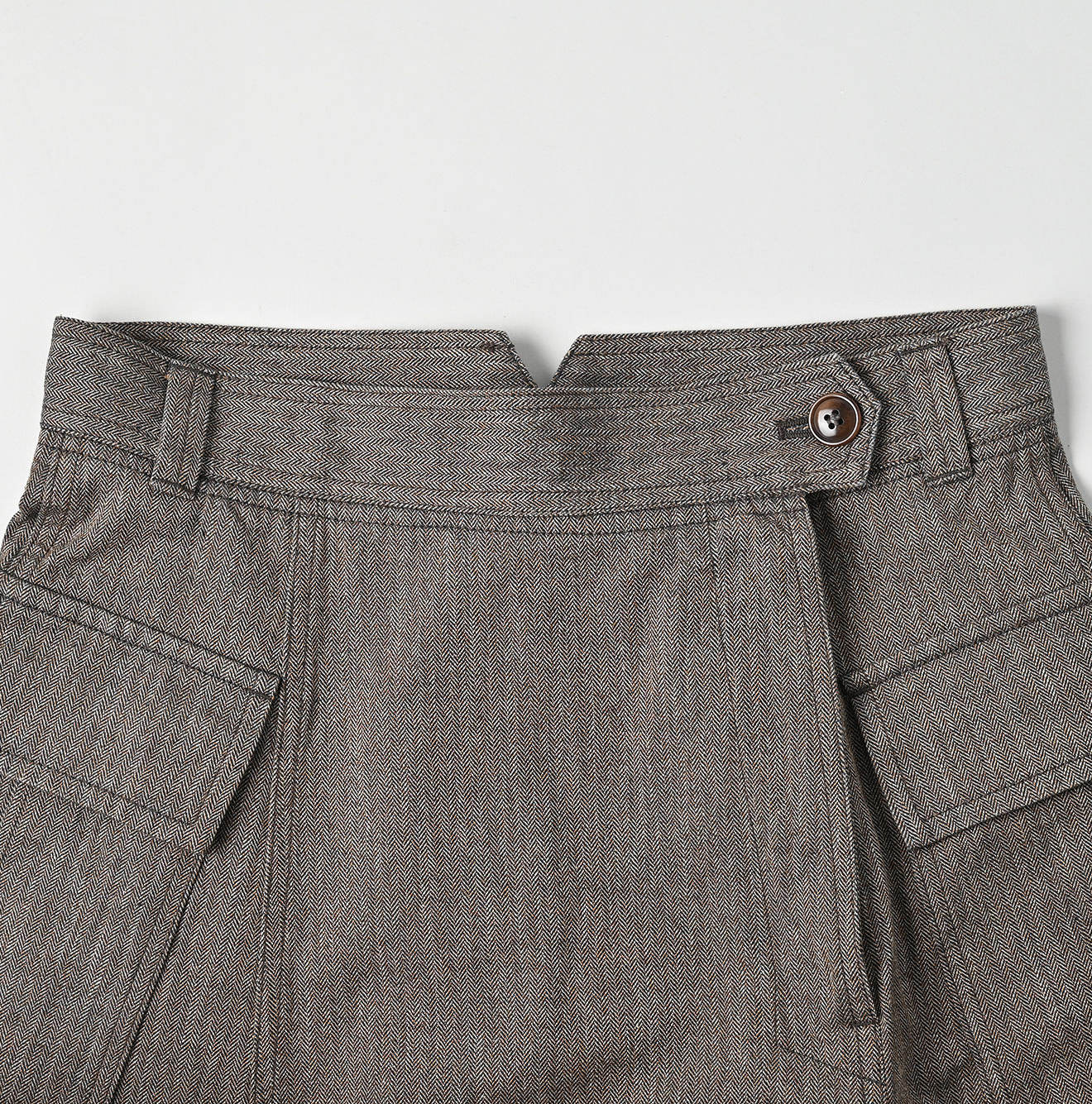 Indigo Mini Herringbone Cotton Tweed Work Flare Skirt Detail