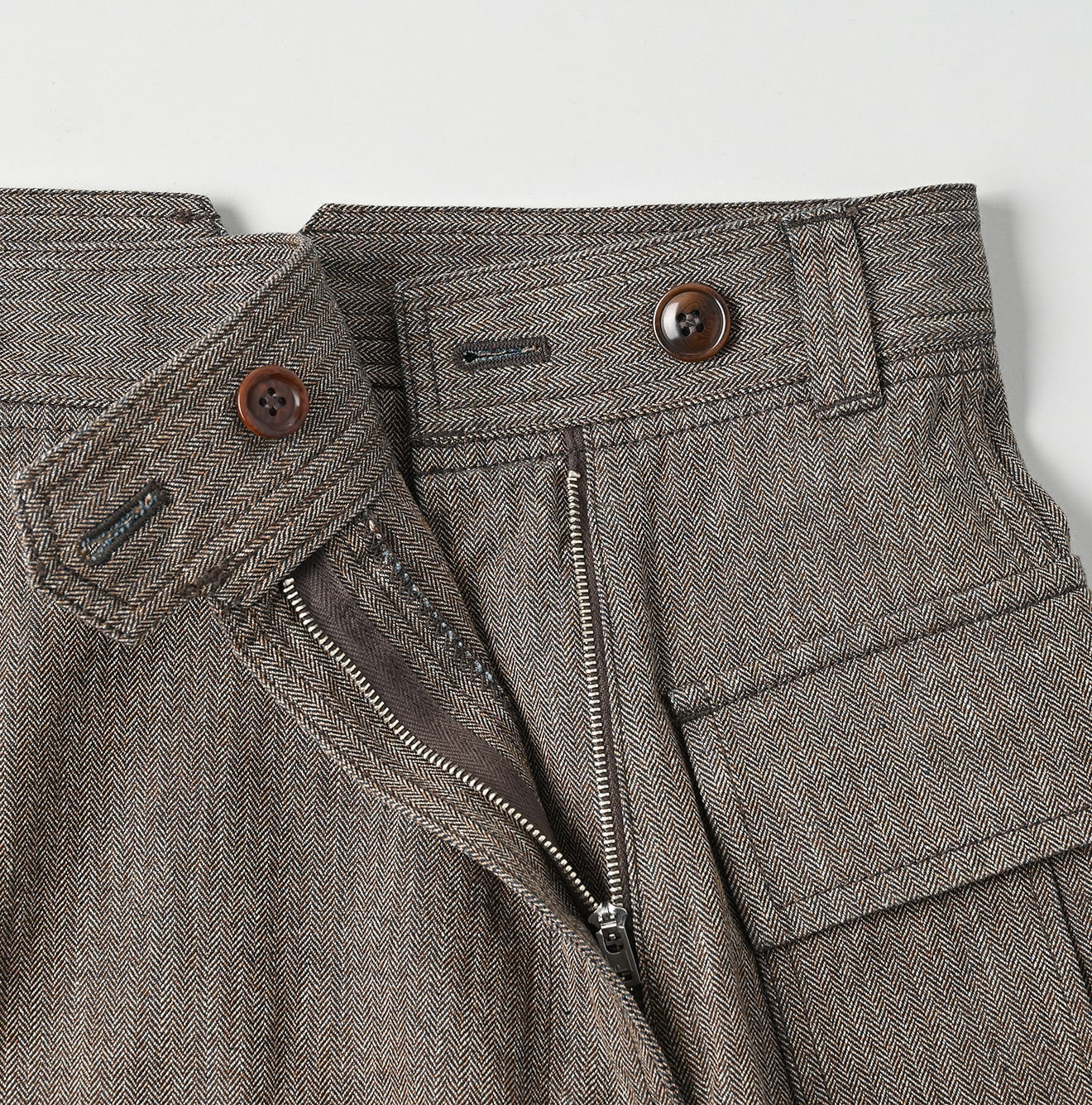 Indigo Mini Herringbone Cotton Tweed Work Flare Skirt Detail