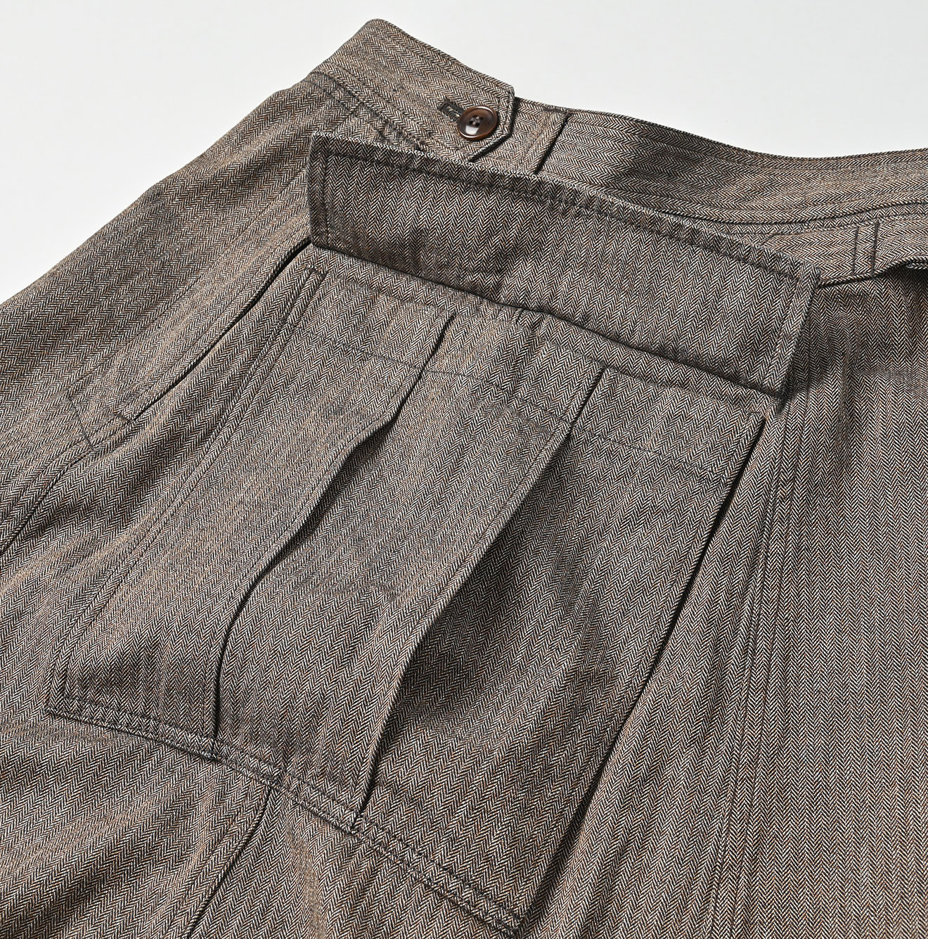 Indigo Mini Herringbone Cotton Tweed Work Flare Skirt Detail