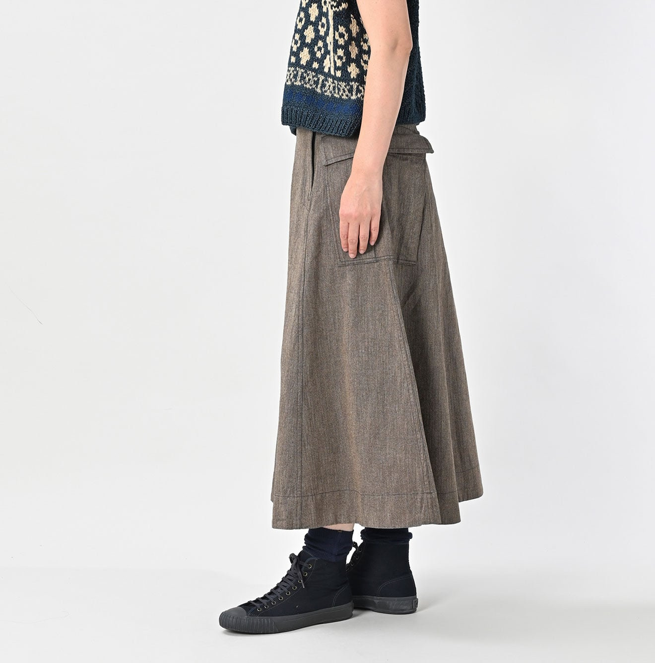 Indigo Mini Herringbone Cotton Tweed Work Flare Skirt Female Model