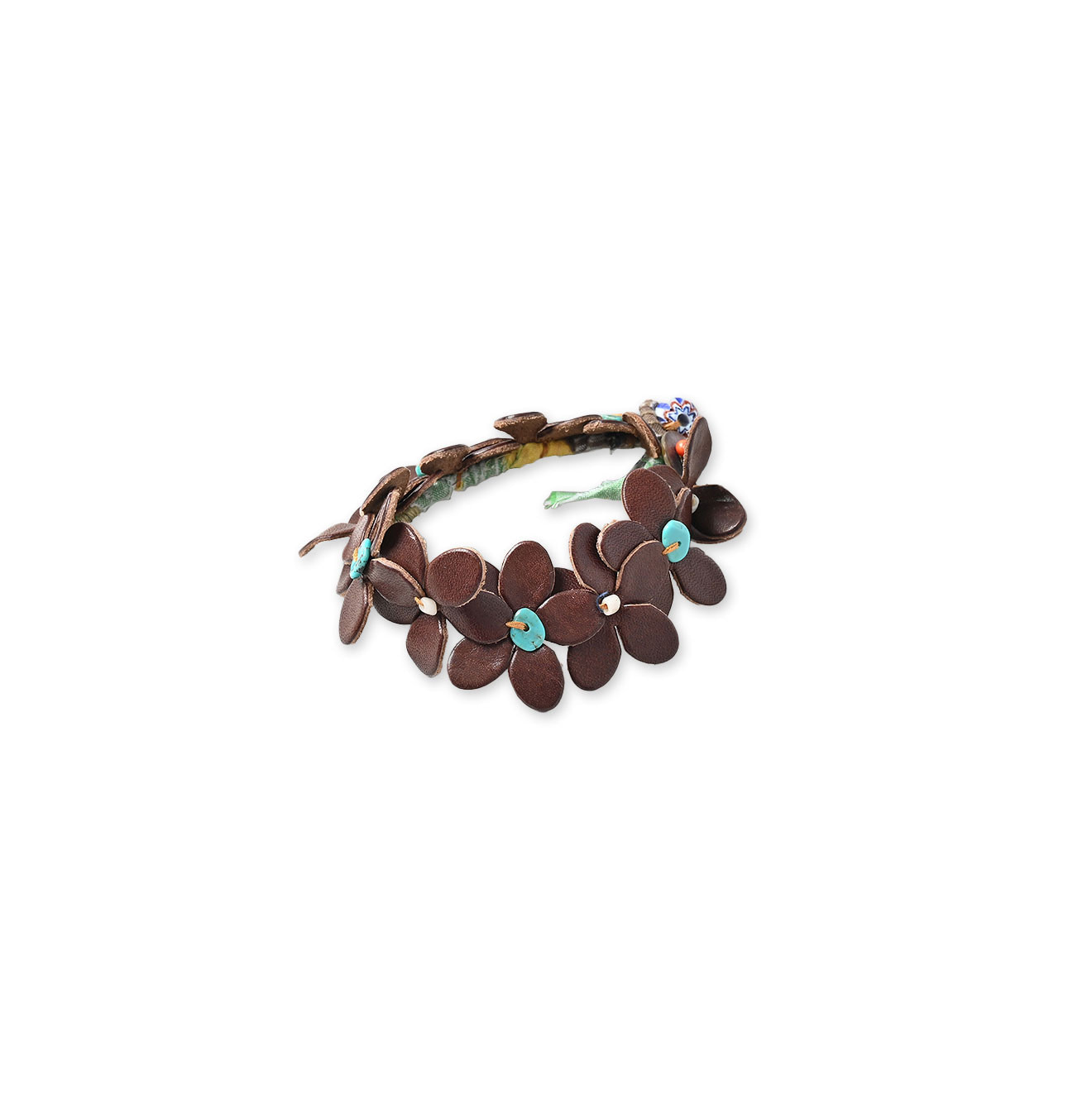 Layered Leather Flower Bracelet Dark Brown