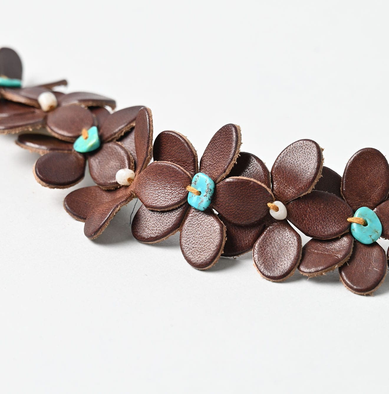 Layered Leather Flower Bracelet Dark Detail
