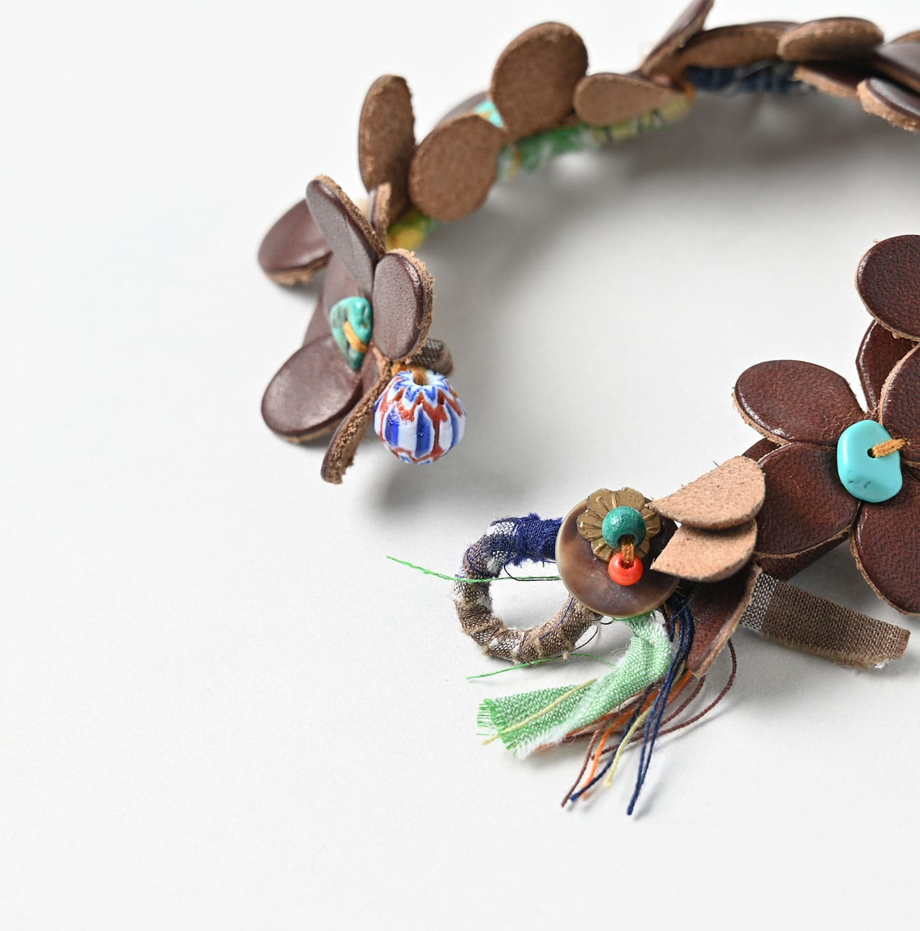Layered Leather Flower Bracelet Dark Detail