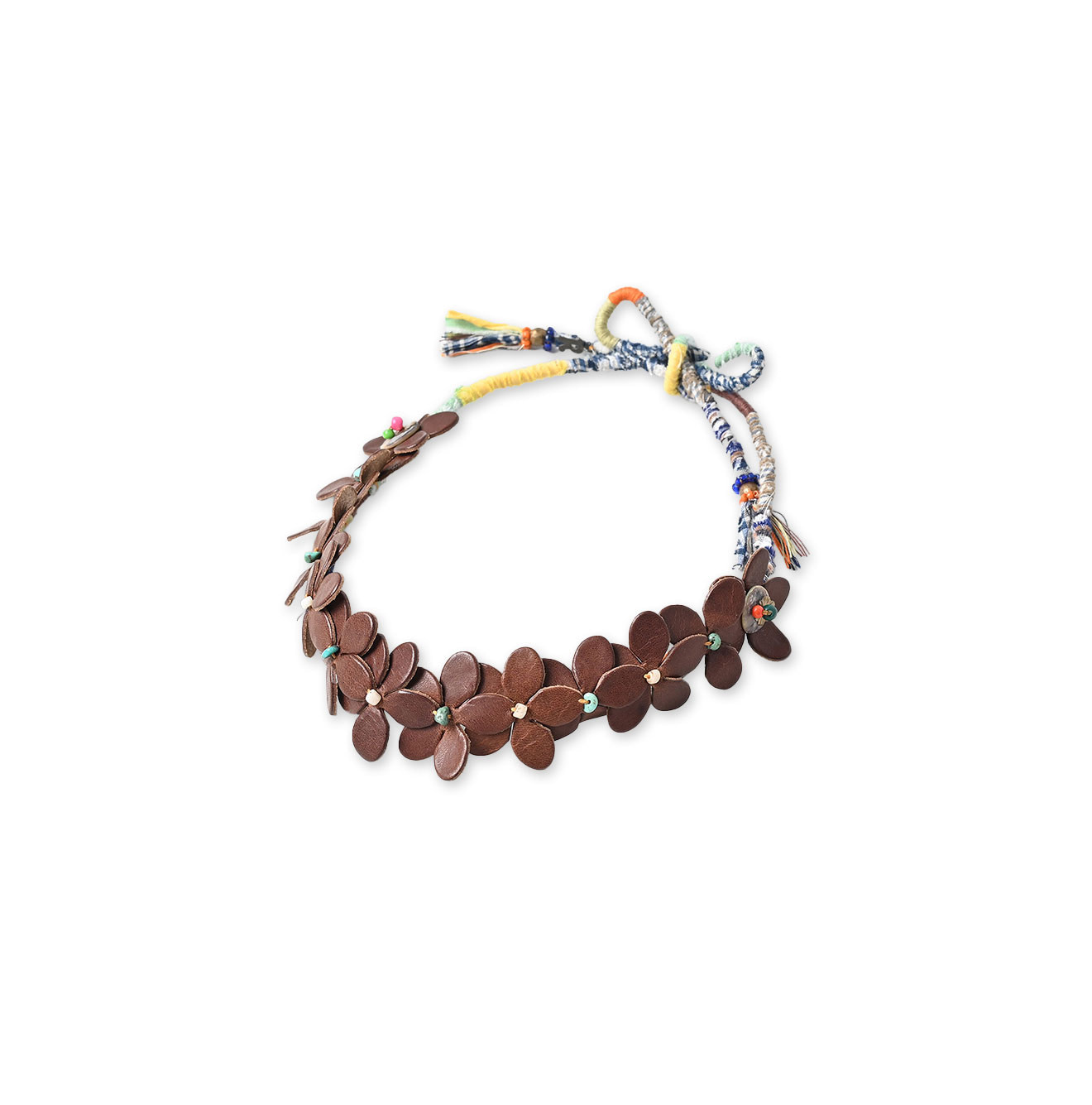 Layered Leather Flower Choker Dark Brown