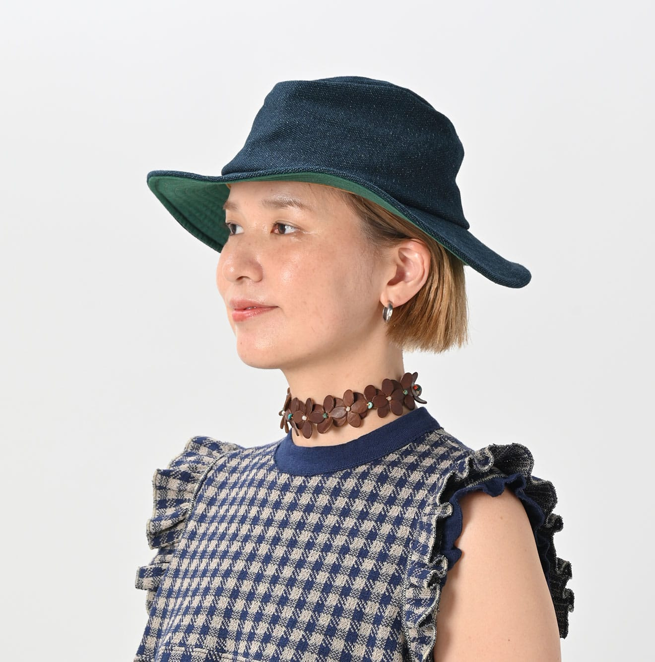 Layered Leather Flower Choker Female Model