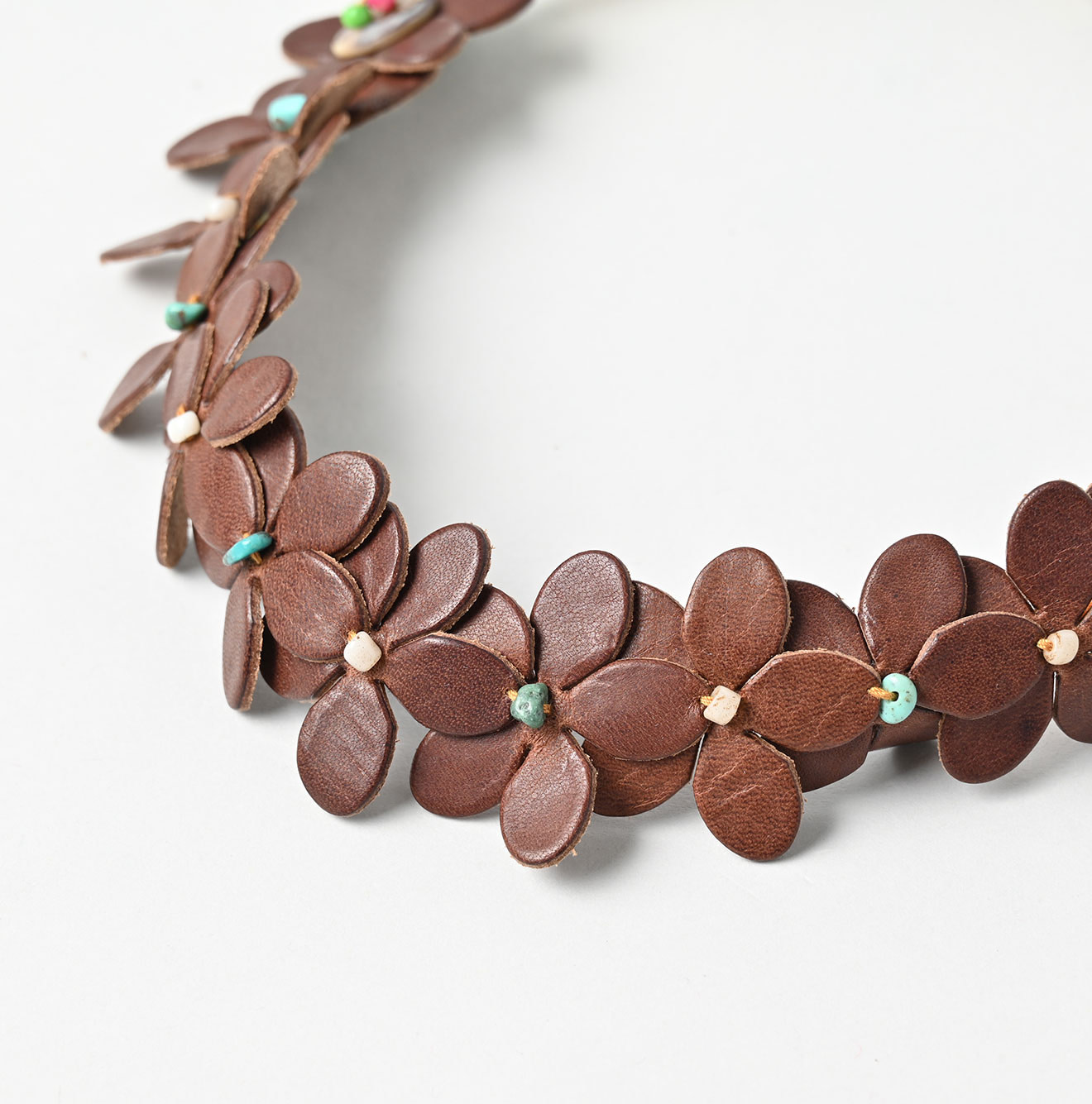 Layered Leather Flower Choker Detail