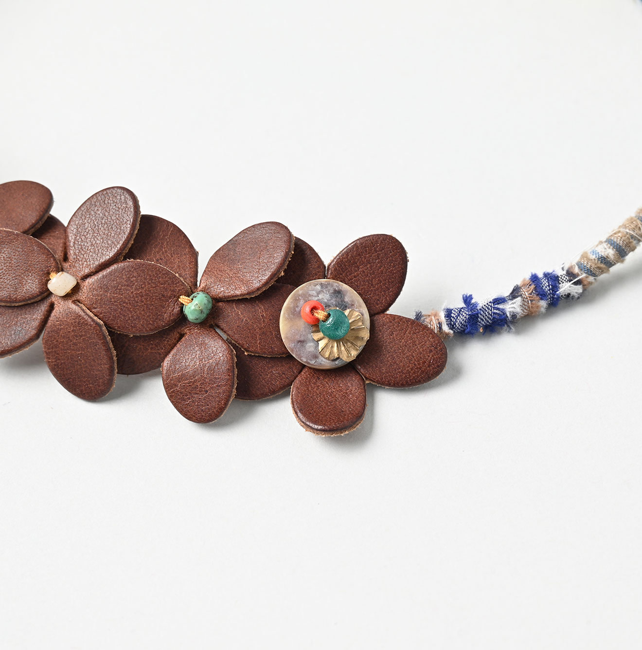 Layered Leather Flower Choker Detail