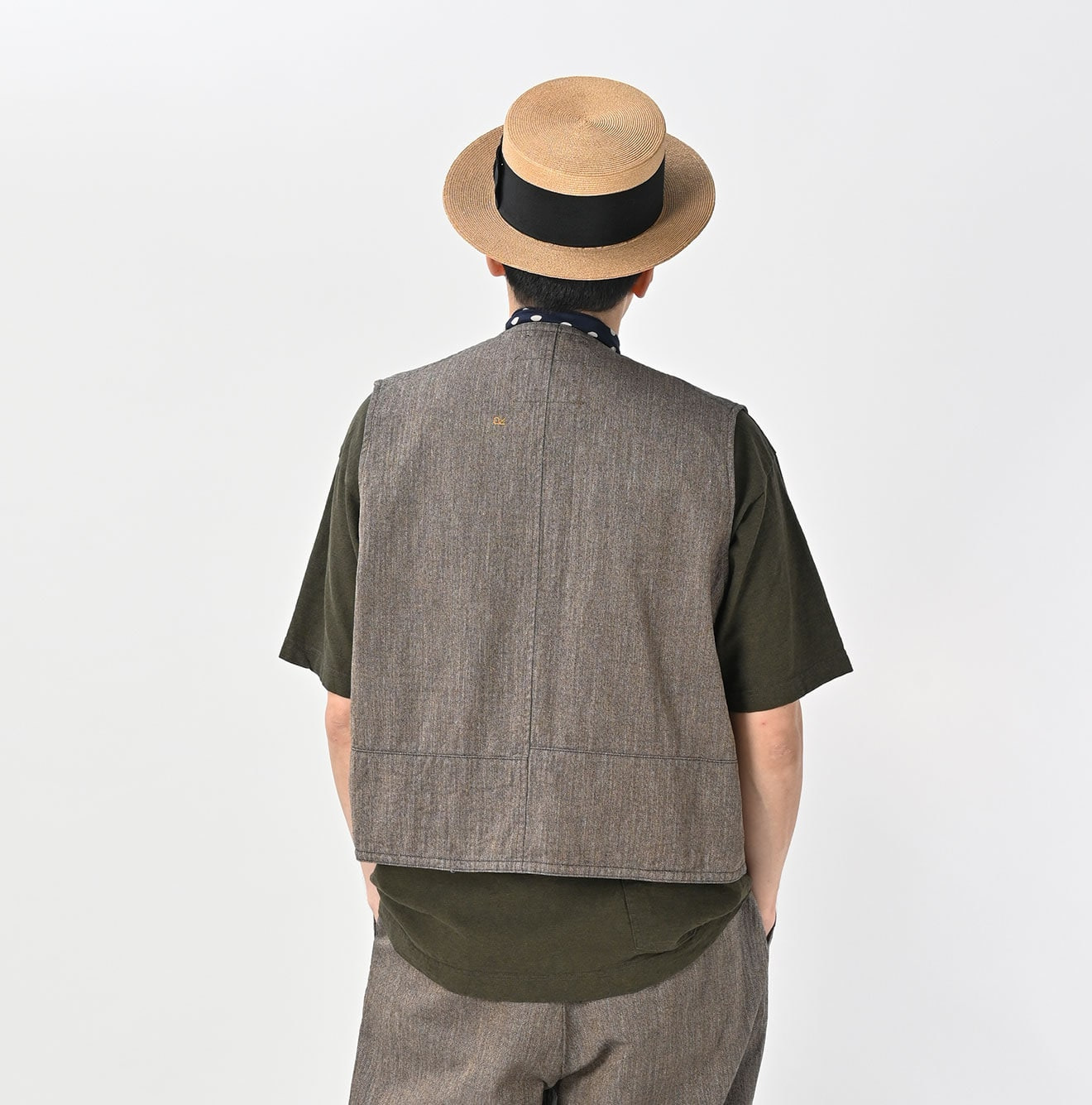 Indigo Mini Herringbone Cotton Tweed 908 Reversible Vest Male Model