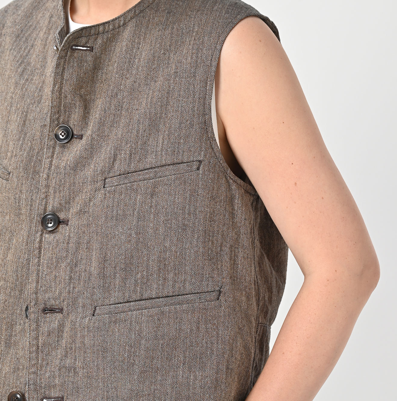 Indigo Mini Herringbone Cotton Tweed 908 Reversible Vest Detail