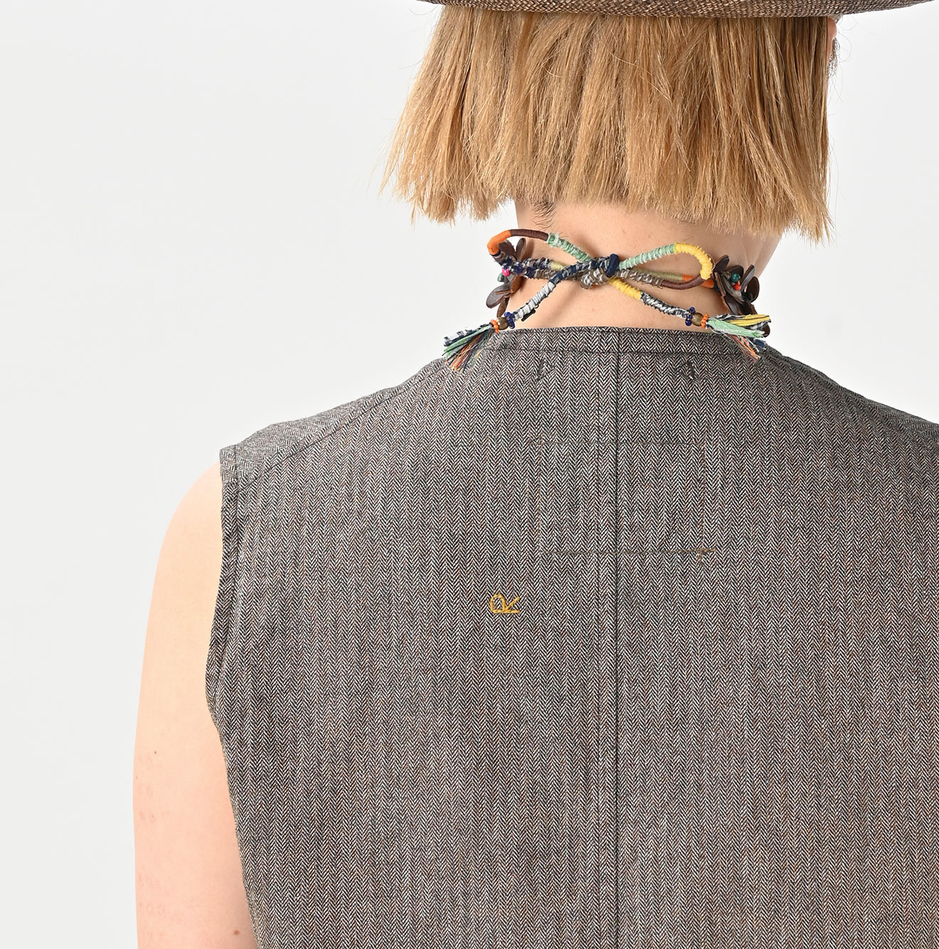 Indigo Mini Herringbone Cotton Tweed 908 Reversible Vest Detail