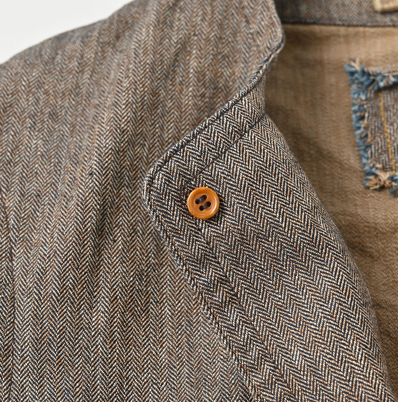 Indigo Mini Herringbone Cotton Tweed 908 Reversible Vest Detail