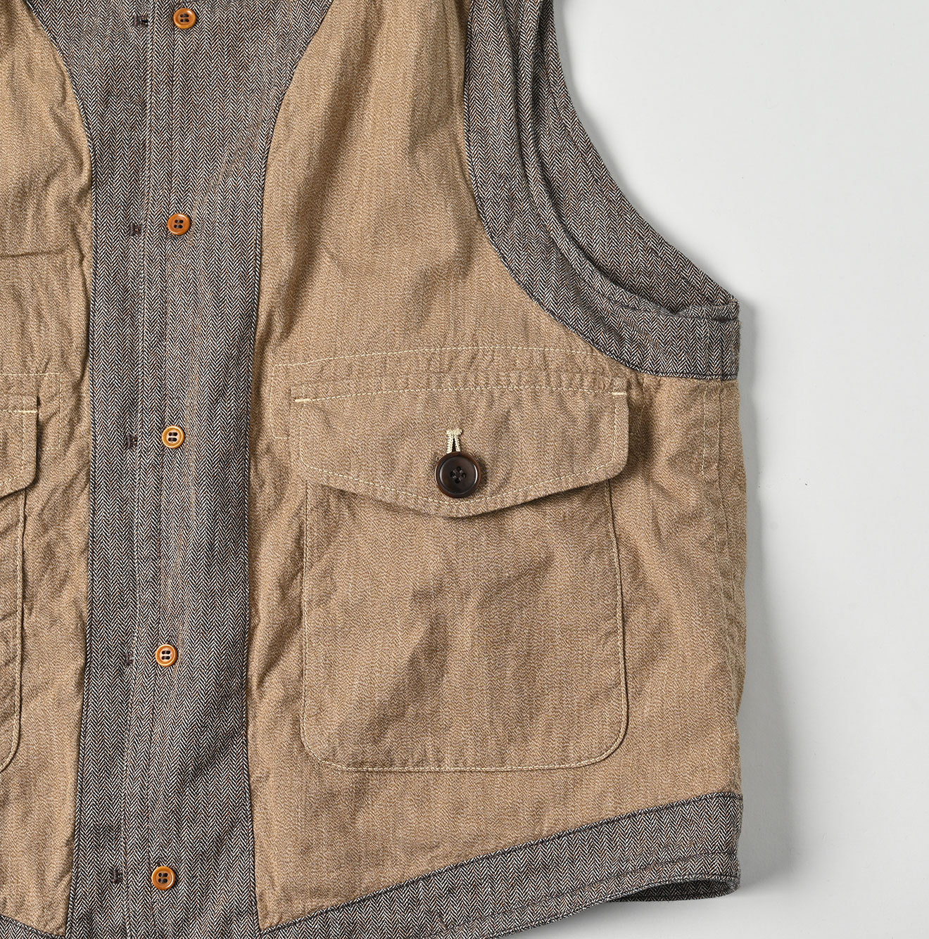 Indigo Mini Herringbone Cotton Tweed 908 Reversible Vest Detail
