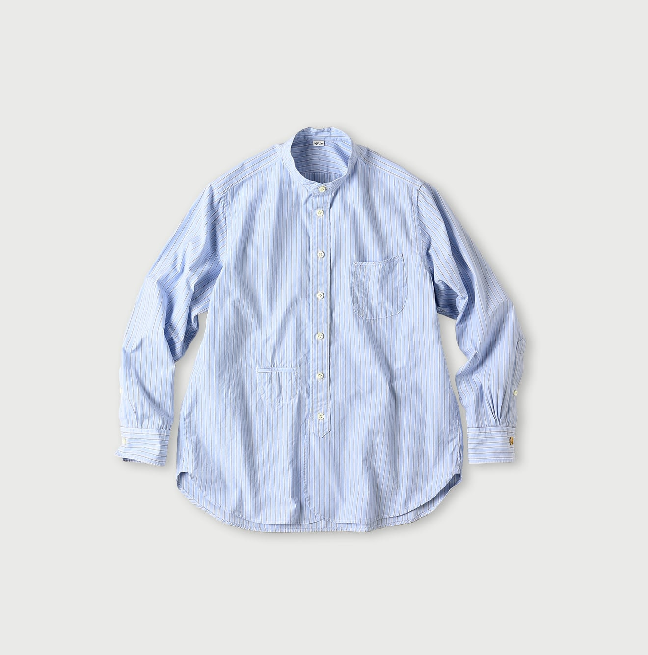 No.180 Miko 908 Loafer Stand Collar Shirt Saxe Stripes