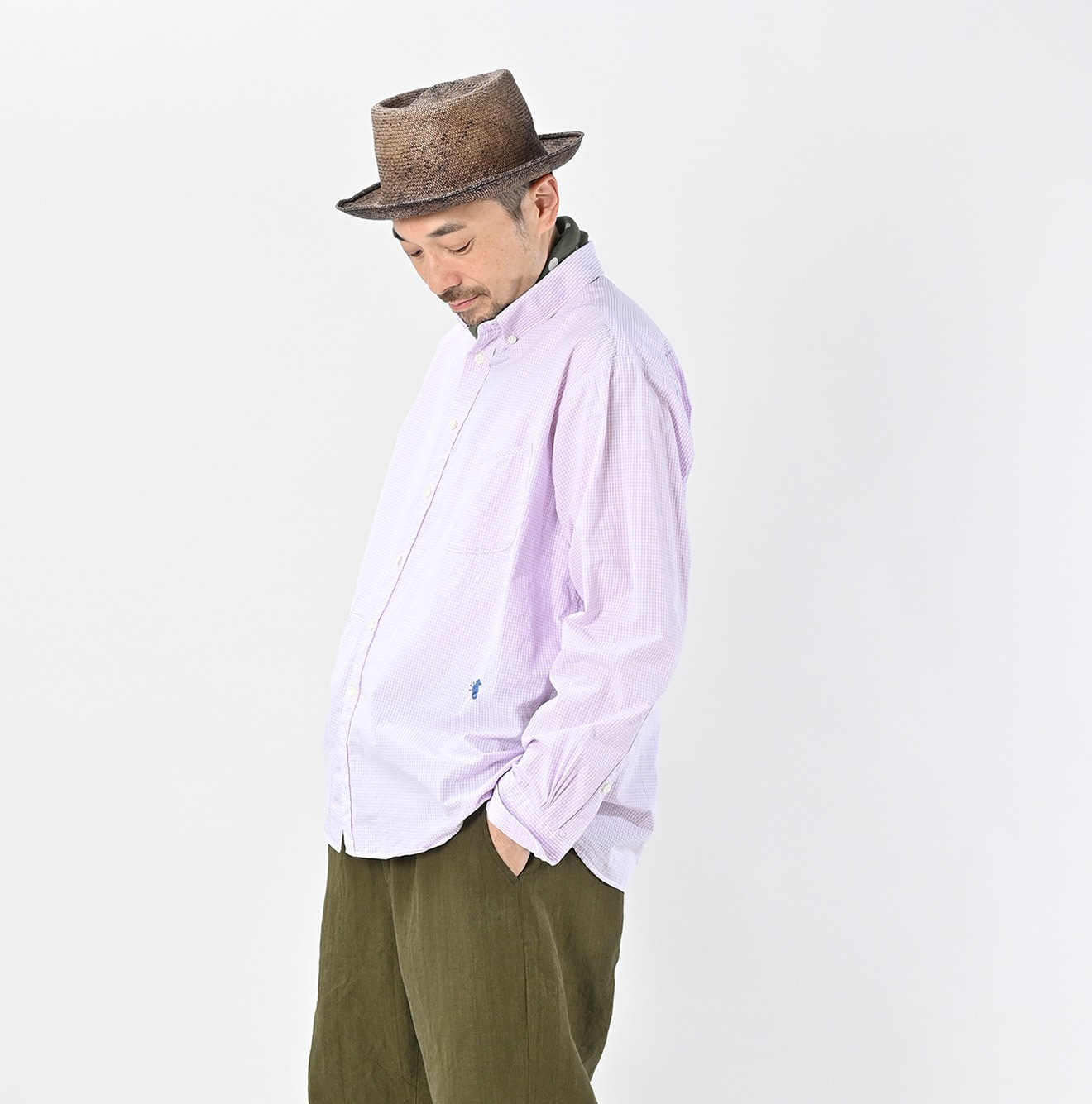 No.180 Miko 908 Ocean Button Down Shirt Detail Male Model