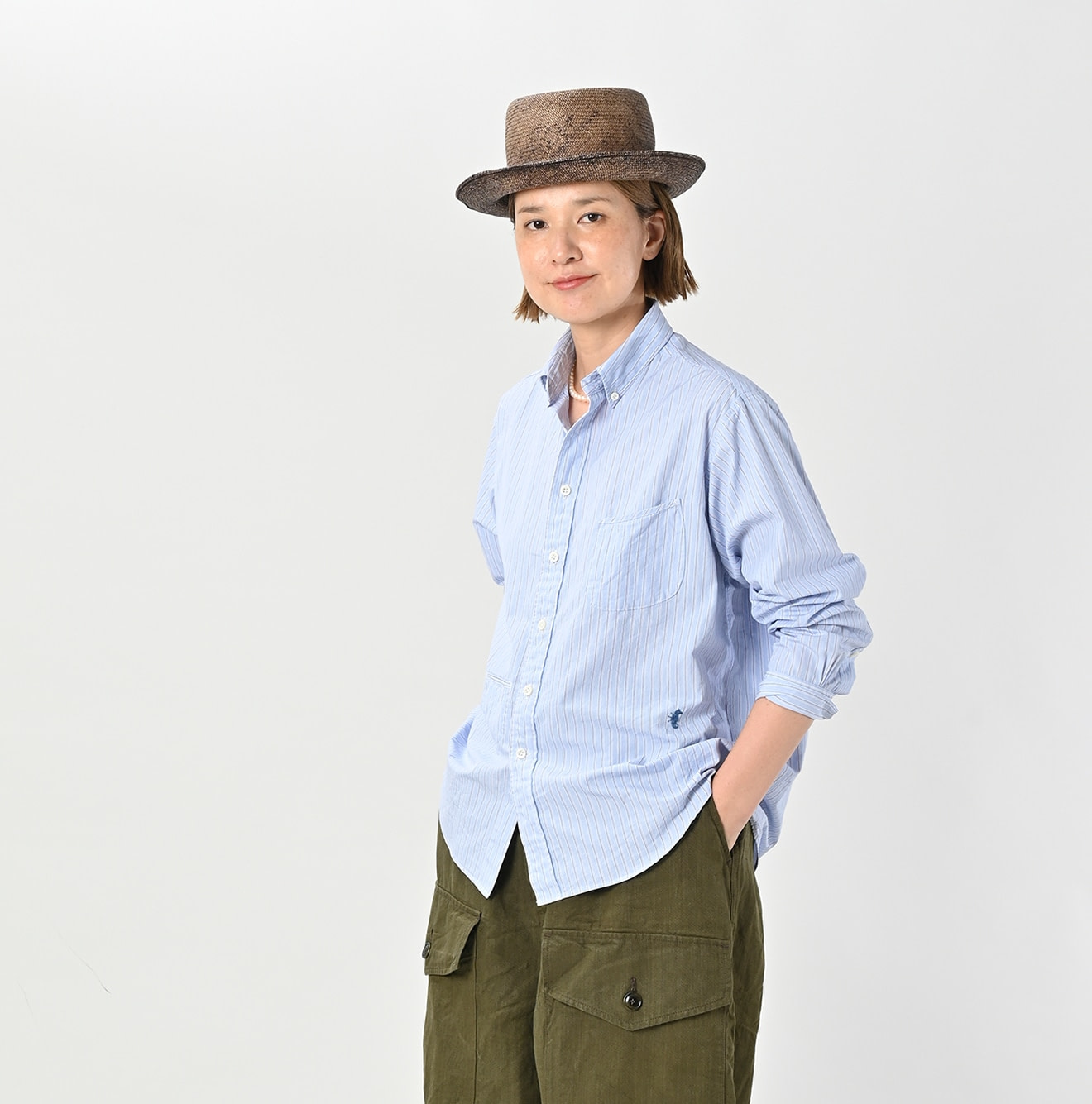No.180 Miko 908 Ocean Button Down Shirt Detail Female Model