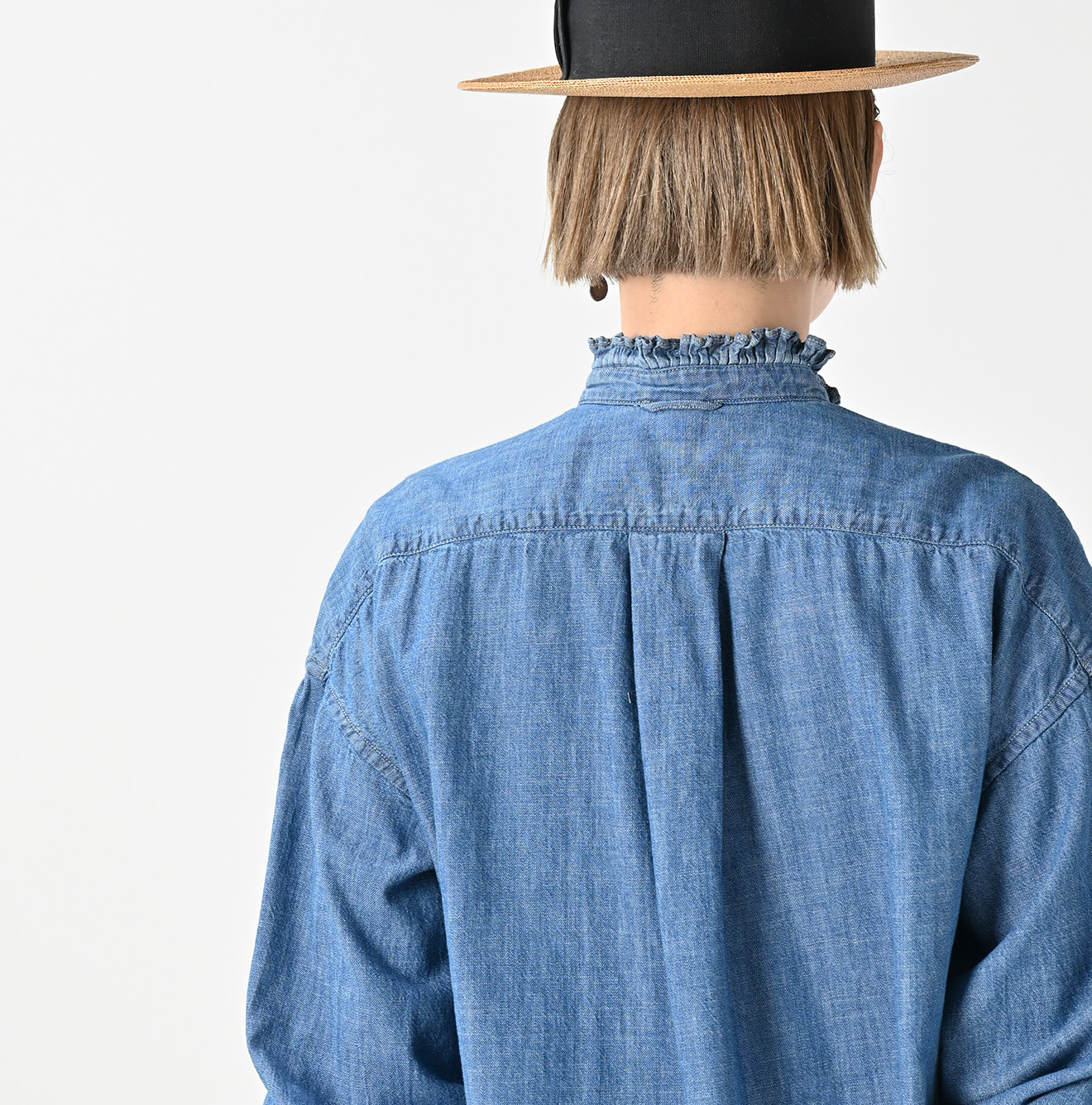 Ruri Dungaree Denim Bowtie Coupé Shirt Distressed Detail