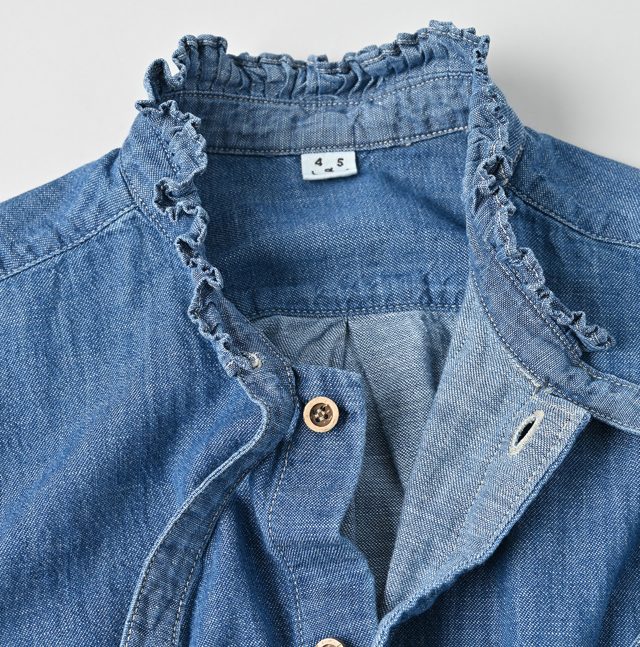 Ruri Dungaree Denim Bowtie Coupé Shirt Distressed Detail