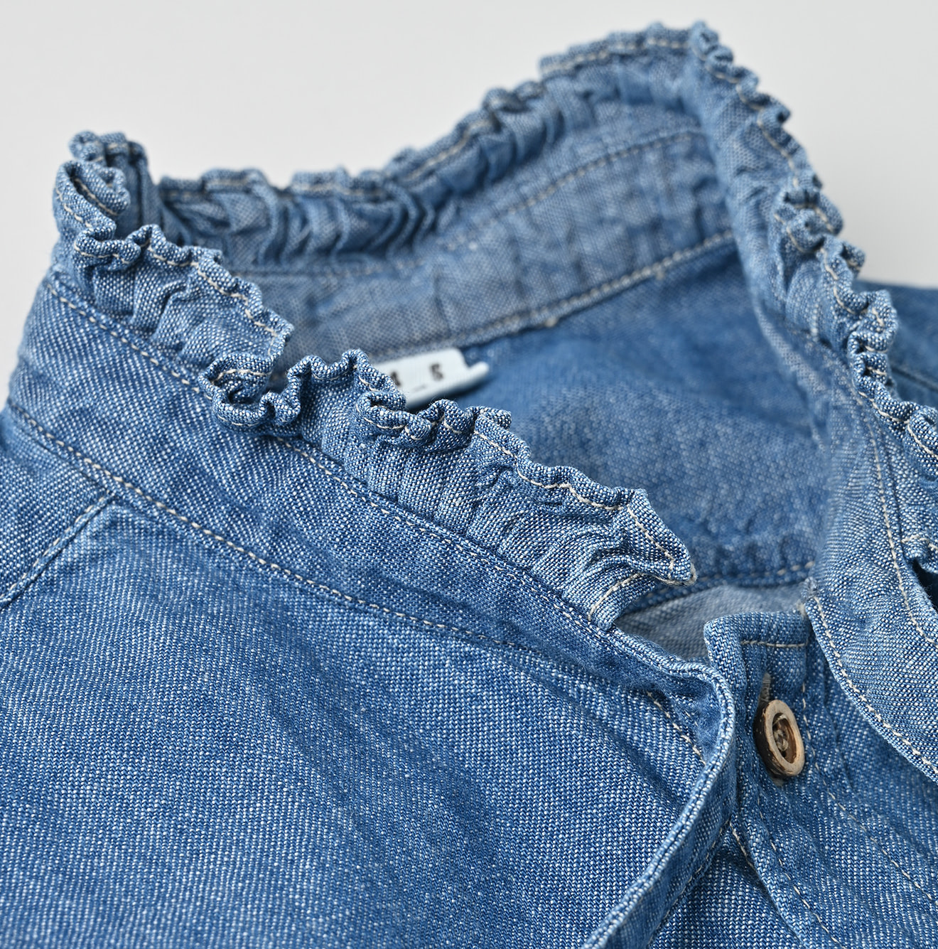 Ruri Dungaree Denim Bowtie Coupé Shirt Distressed Detail