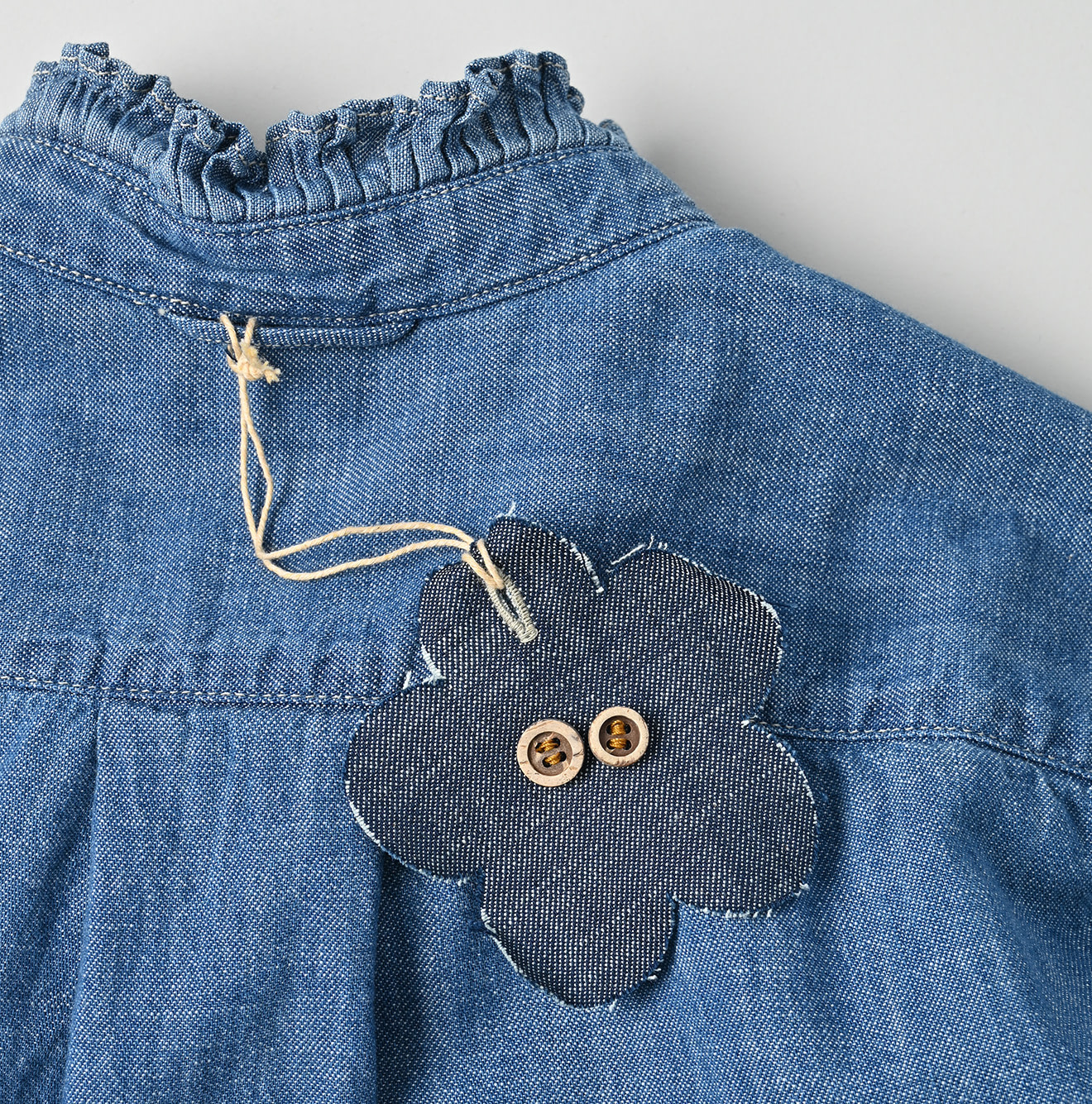 Ruri Dungaree Denim Bowtie Coupé Shirt Distressed Detail
