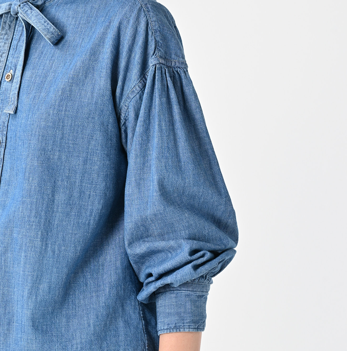 Ruri Dungaree Denim Bowtie Coupé Shirt Distressed Detail