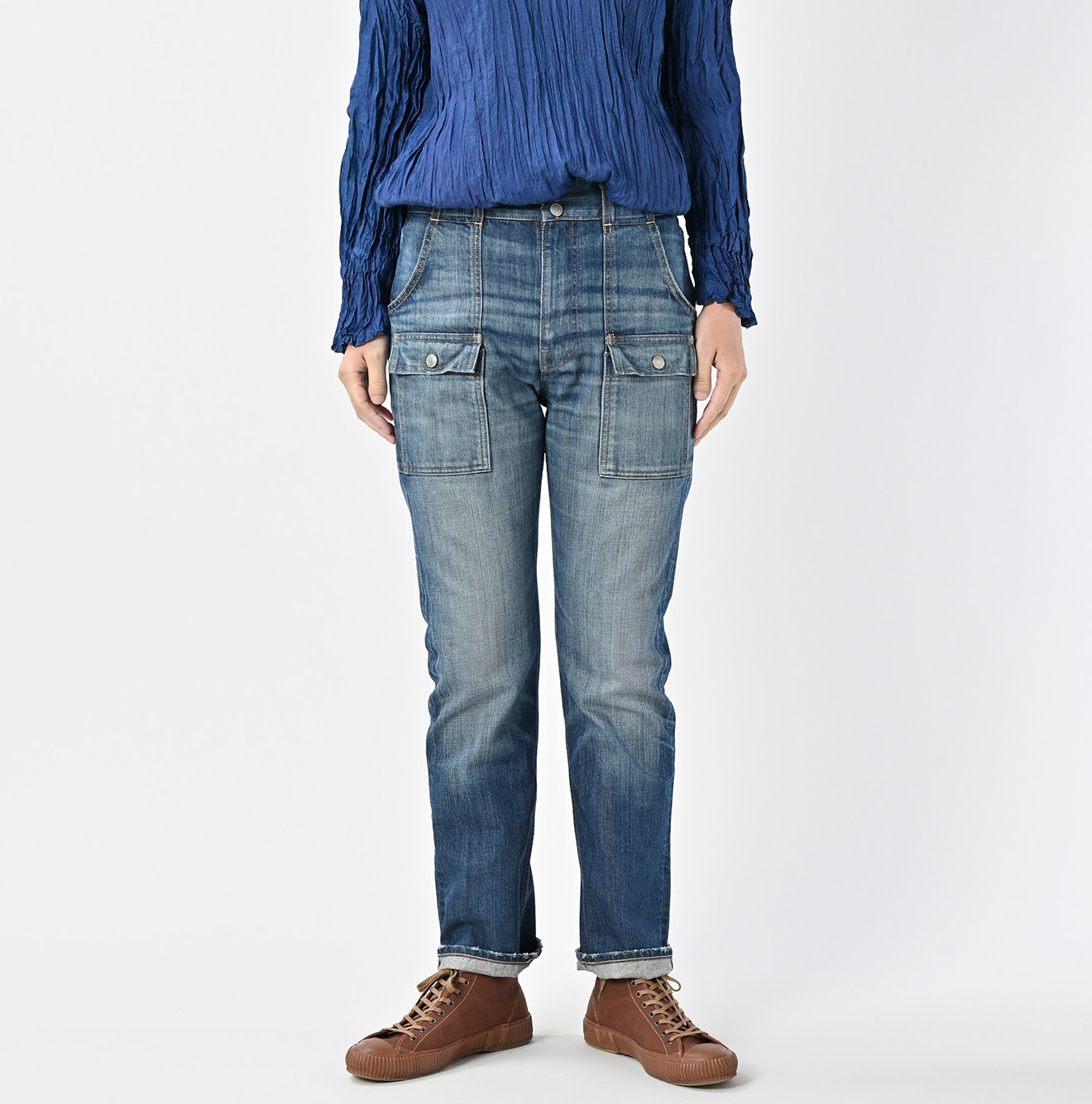 Rye Mugi Denim 908 Bush Pants Distressed Female Model