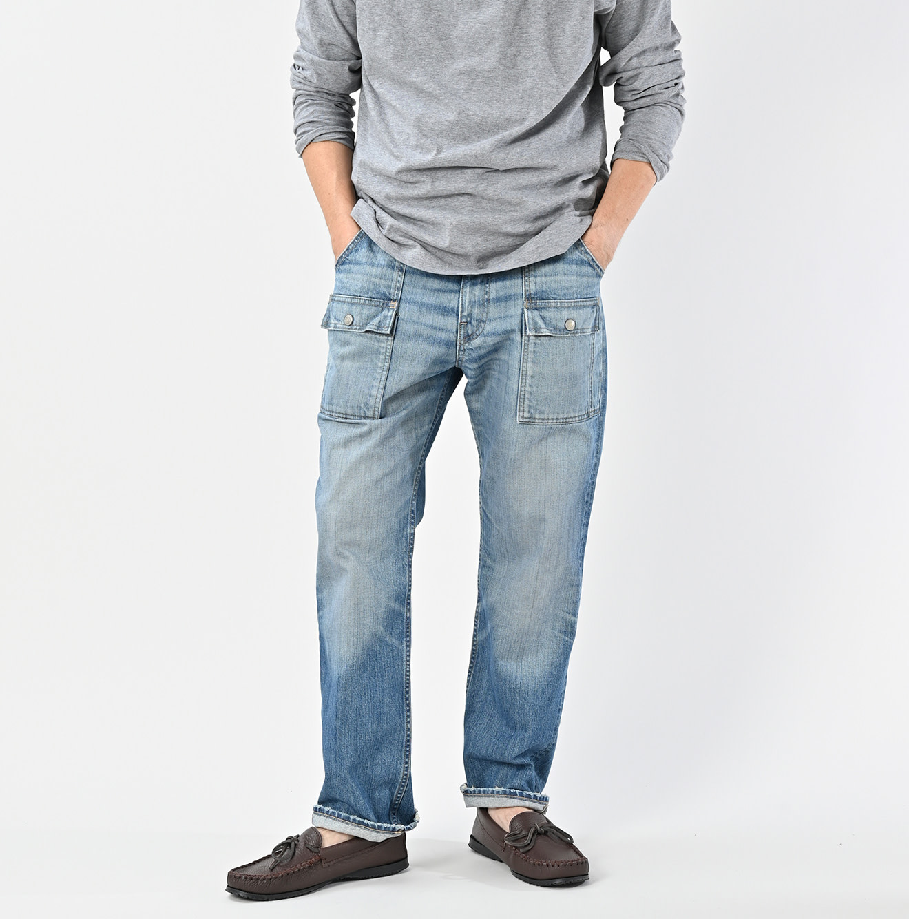Rye Mugi Denim 908 Bush Pants Distressed Male Model