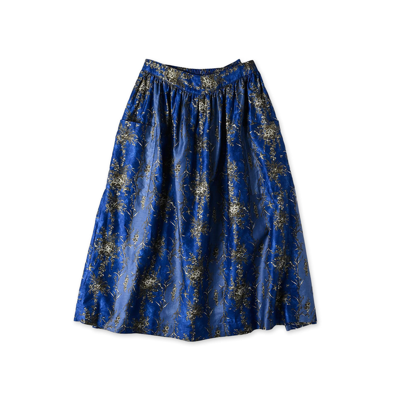 Chandelier Flower Print Puff Apron Skirt Blue