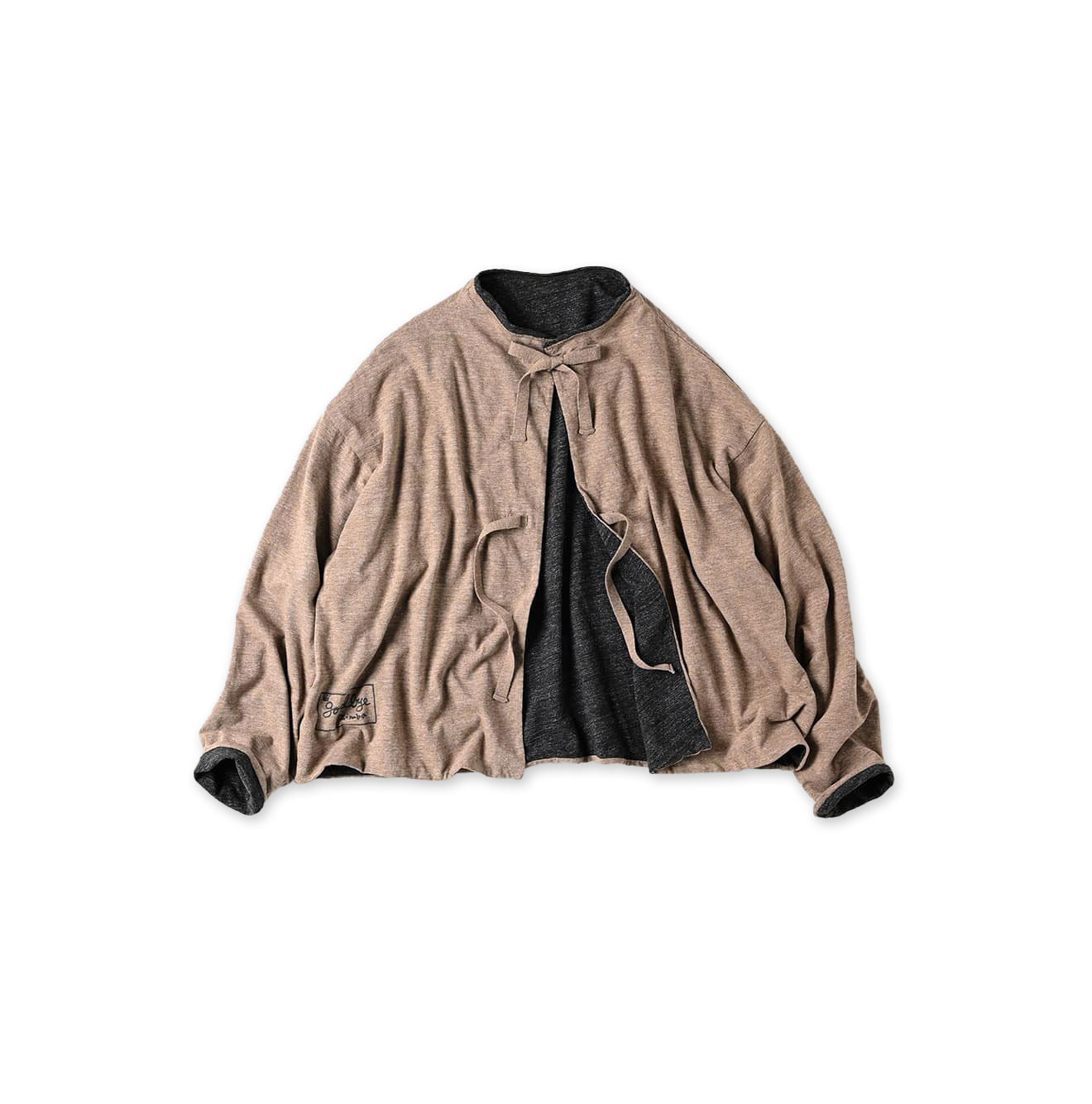 Zimbabwe Cotton Reversible Square Cardigan Gray Beige Top x Black Dungaree