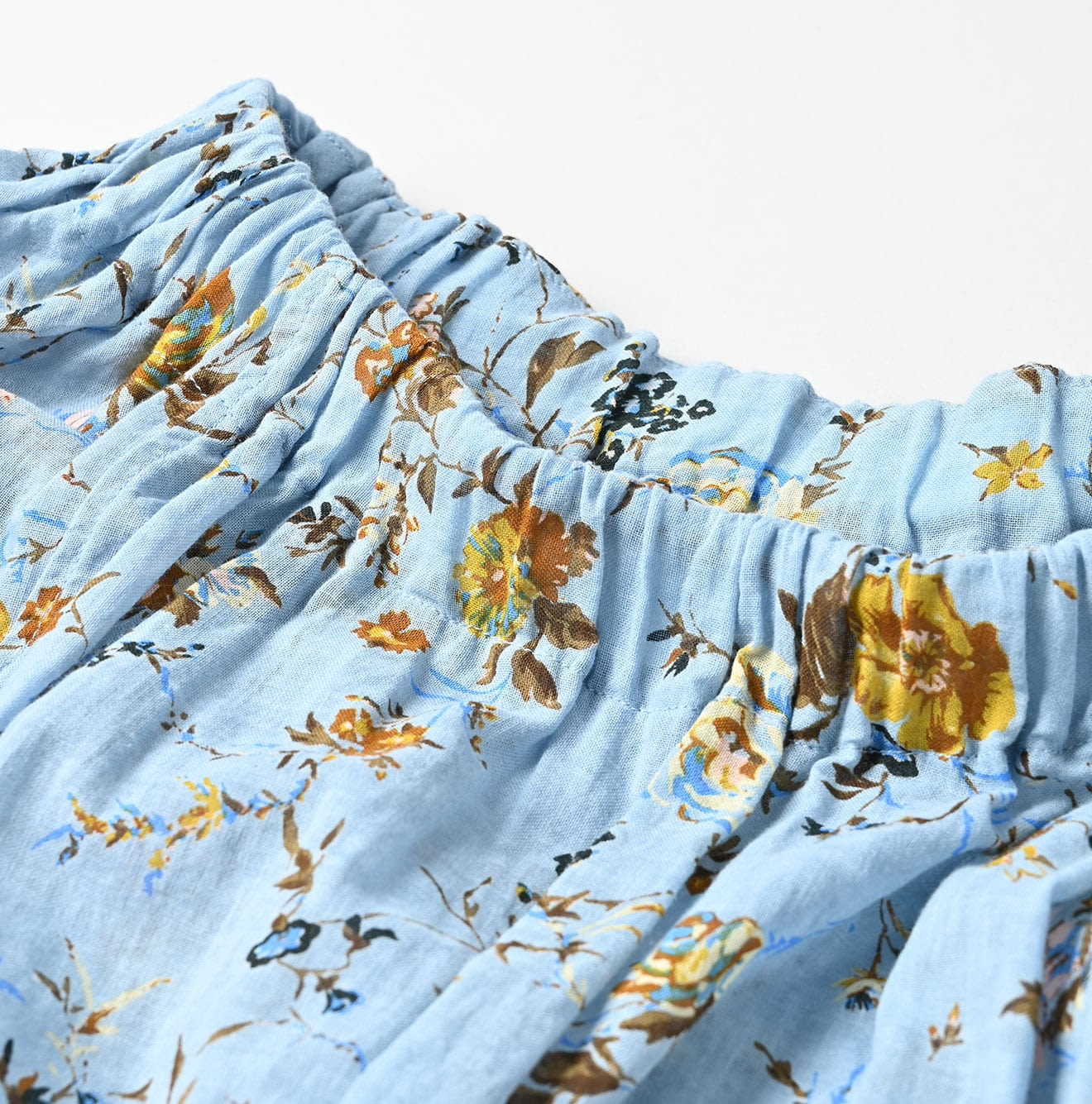 45 Gauze Antique Flower Print Shirring Blouse Detail