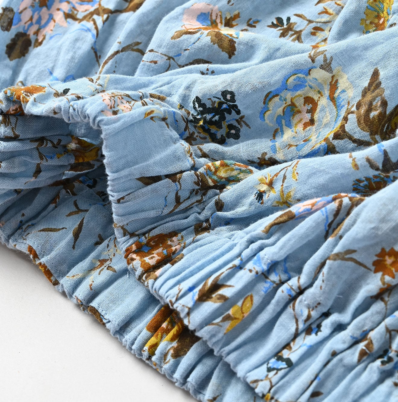 45 Gauze Antique Flower Print Shirring Blouse Detail
