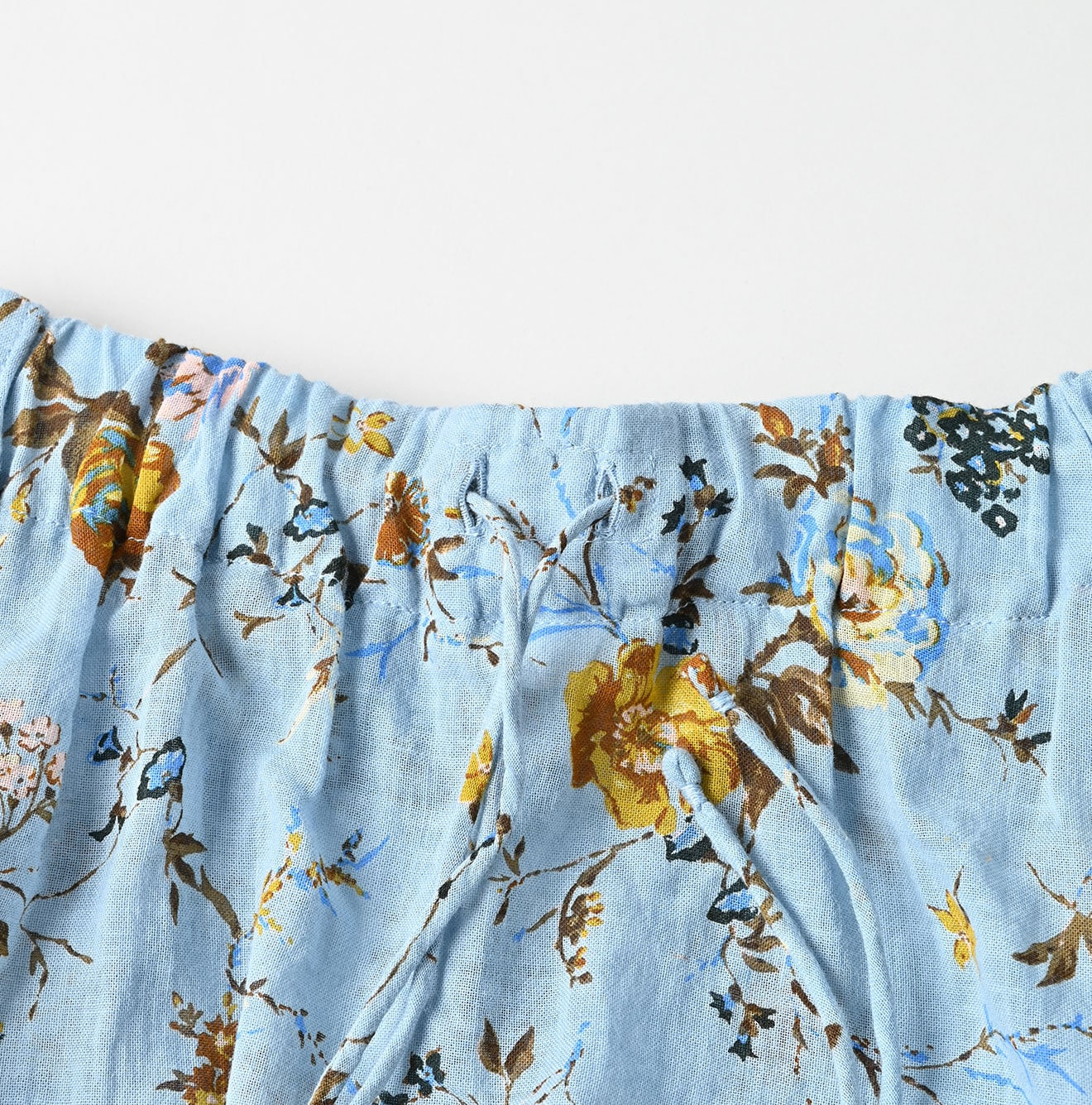 45 Gauze Antique Flower Print Shirring Blouse Detail