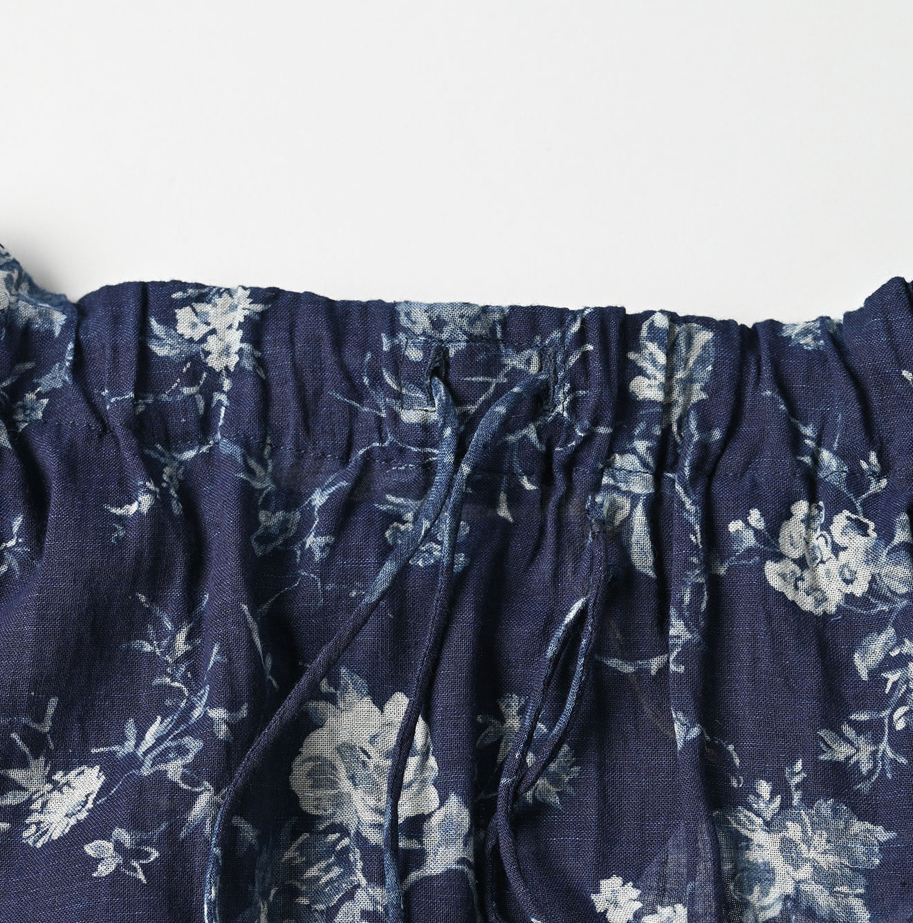 Indigo 45 Gauze Antique Flower Print Shirring Blouse Detail