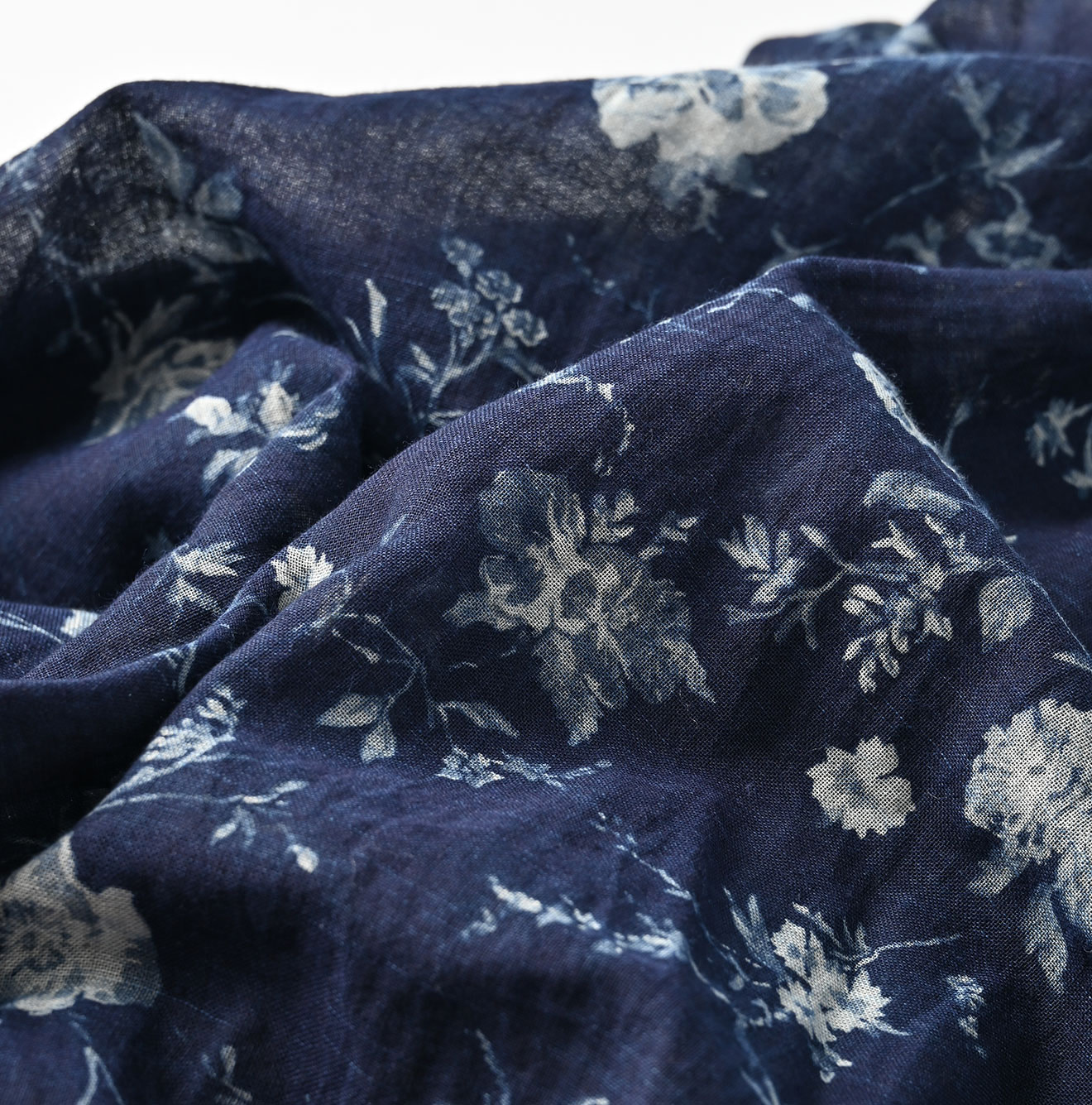 Indigo 45 Gauze Antique Flower Print Shirring Blouse Detail
