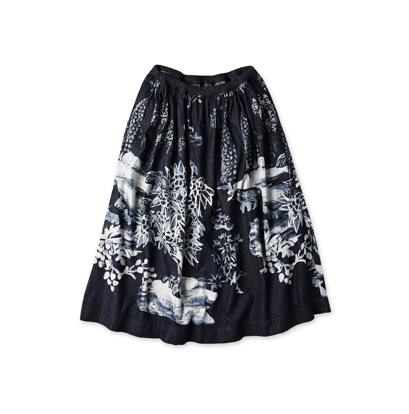 Indigo Wonderland Print Easy Gather Skirt