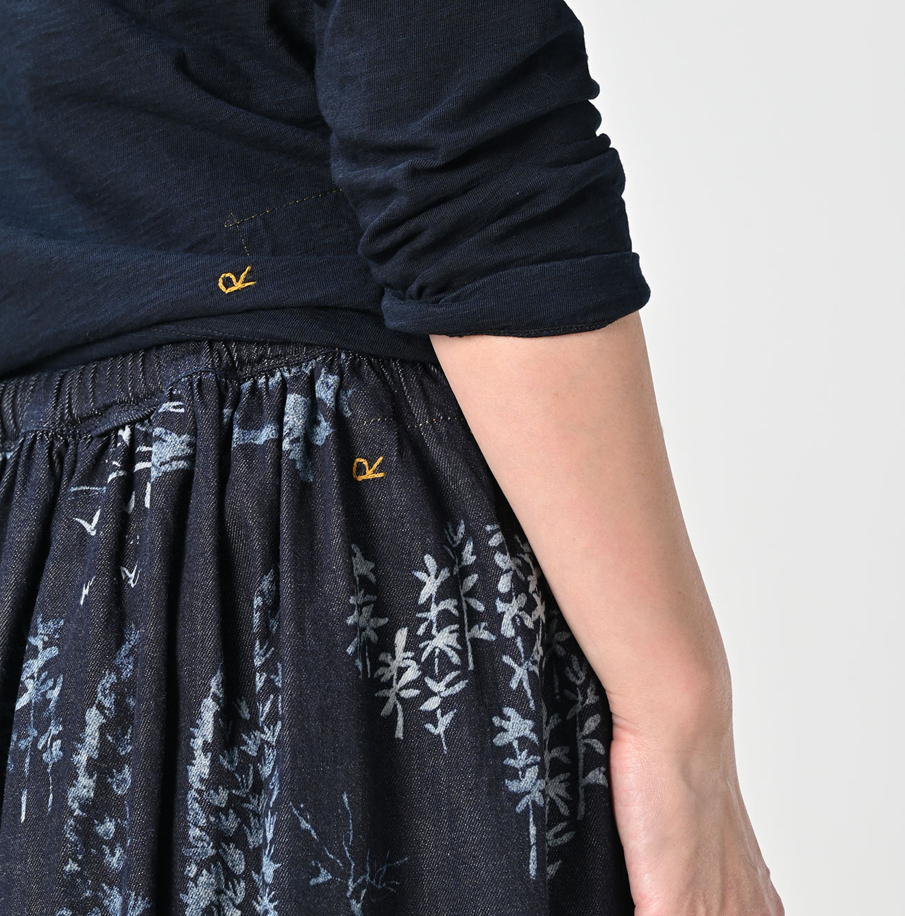 Indigo Wonderland Print Easy Gather Skirt Detail