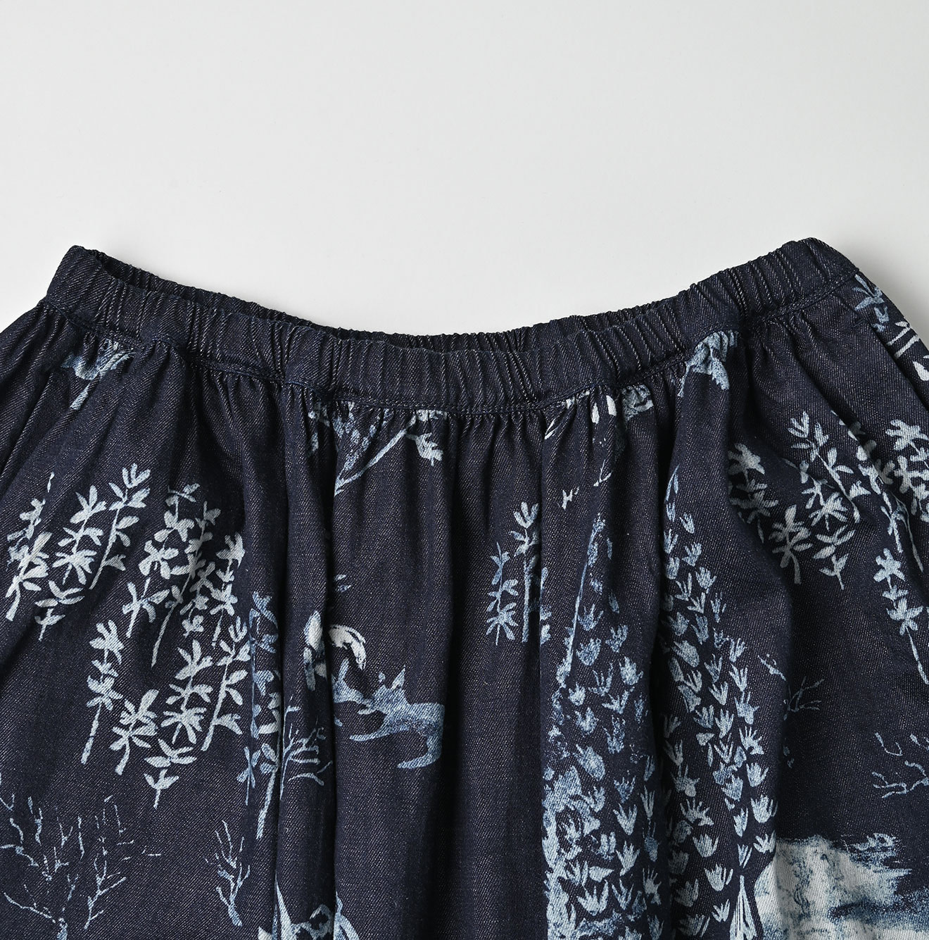 Indigo Wonderland Print Easy Gather Skirt Detail