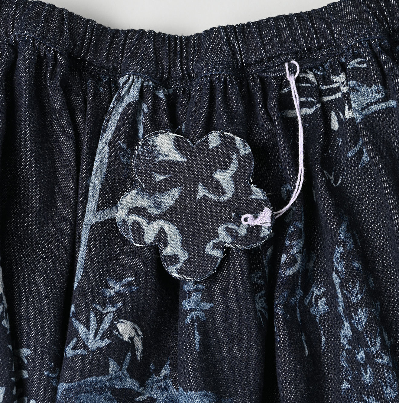 Indigo Wonderland Print Easy Gather Skirt Detail