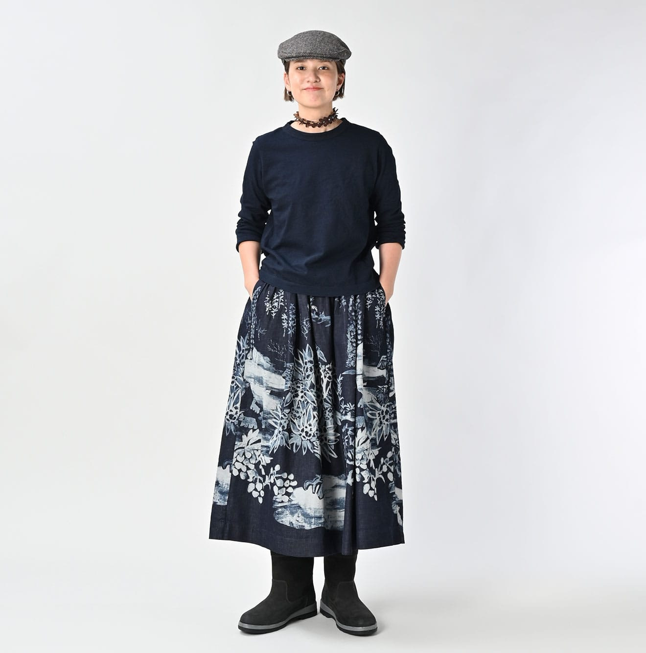 Indigo Wonderland Print Easy Gather Skirt Female Model