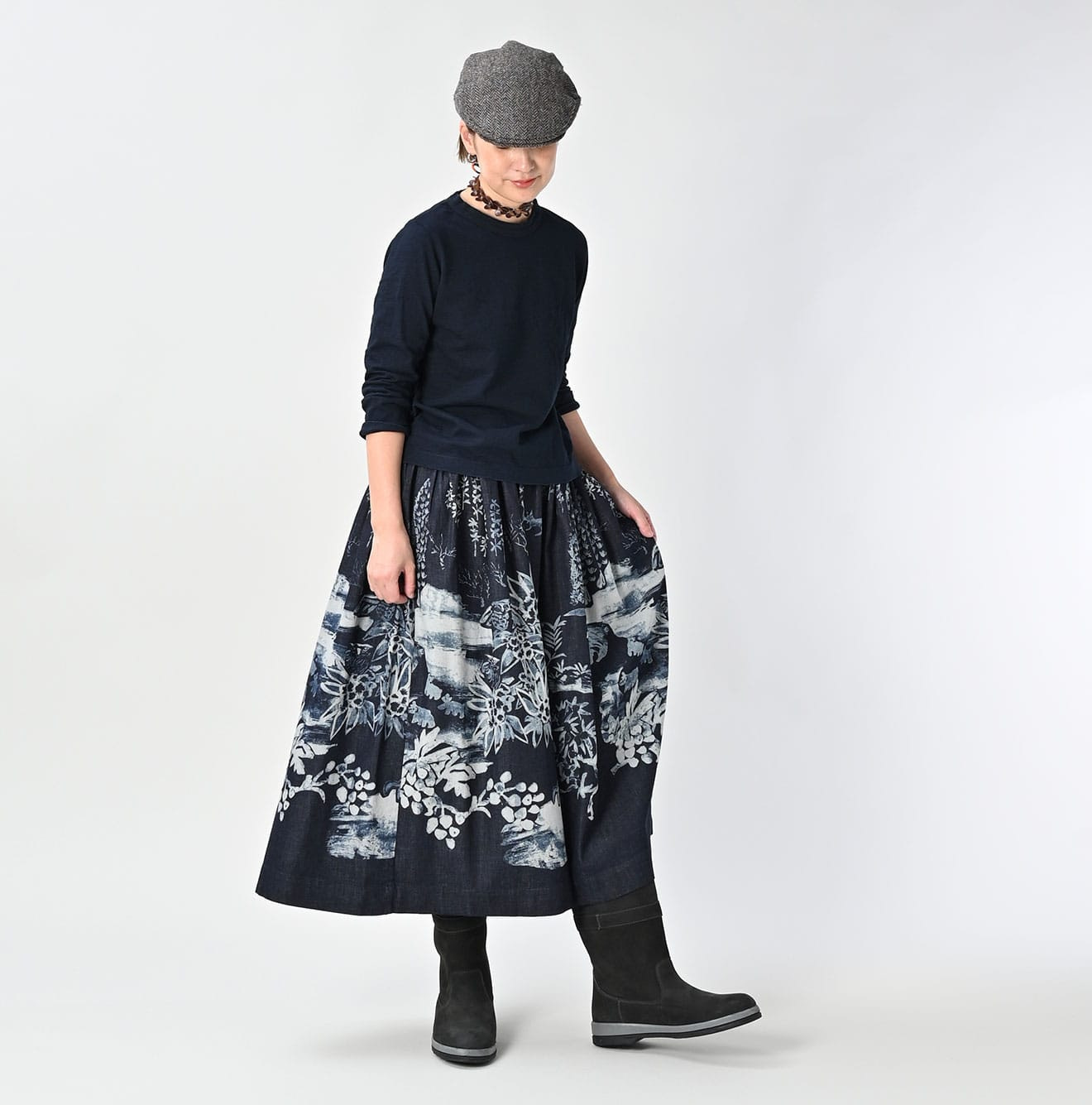 Indigo Wonderland Print Easy Gather Skirt Female Model