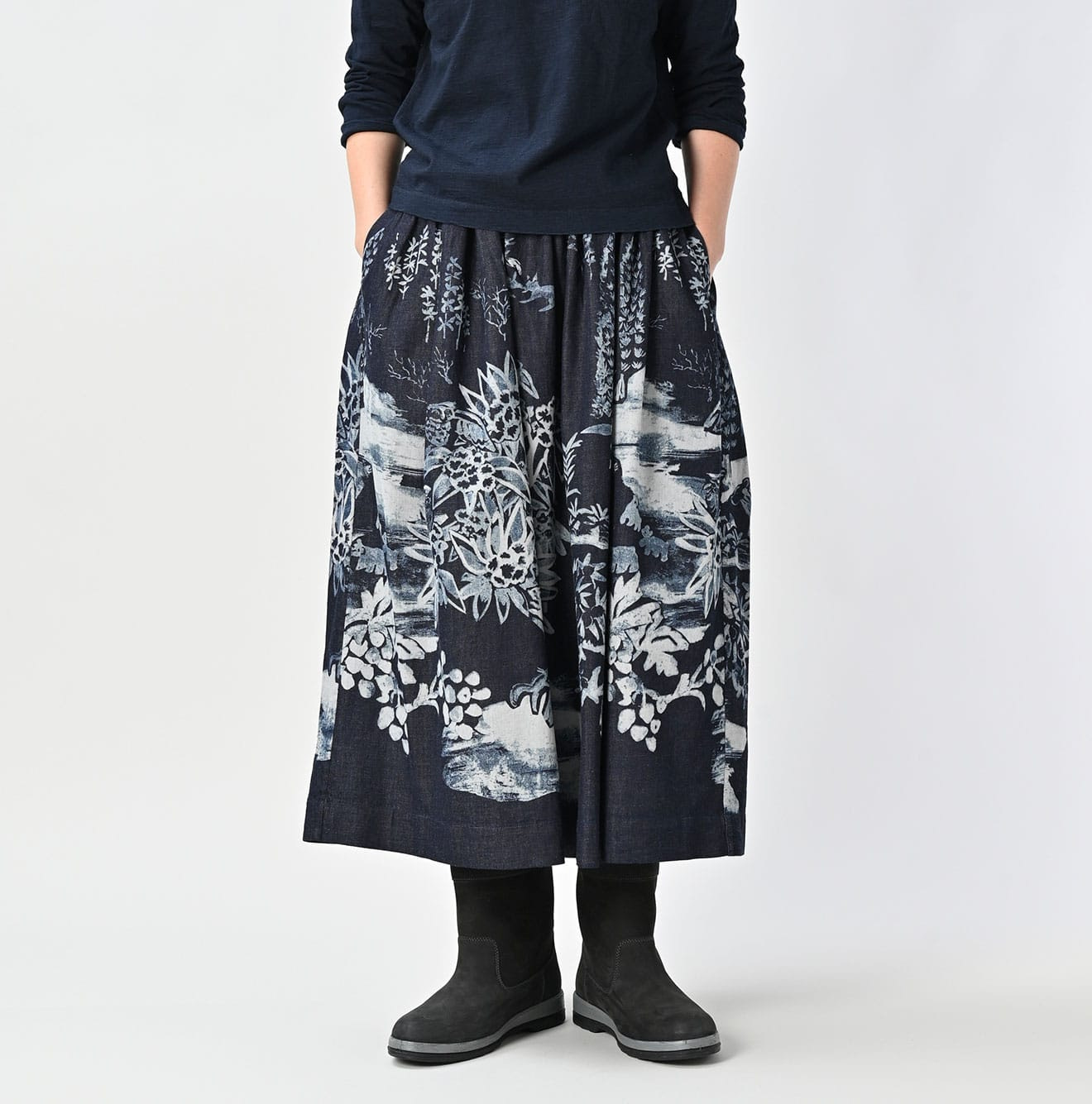 Indigo Wonderland Print Easy Gather Skirt Female Model