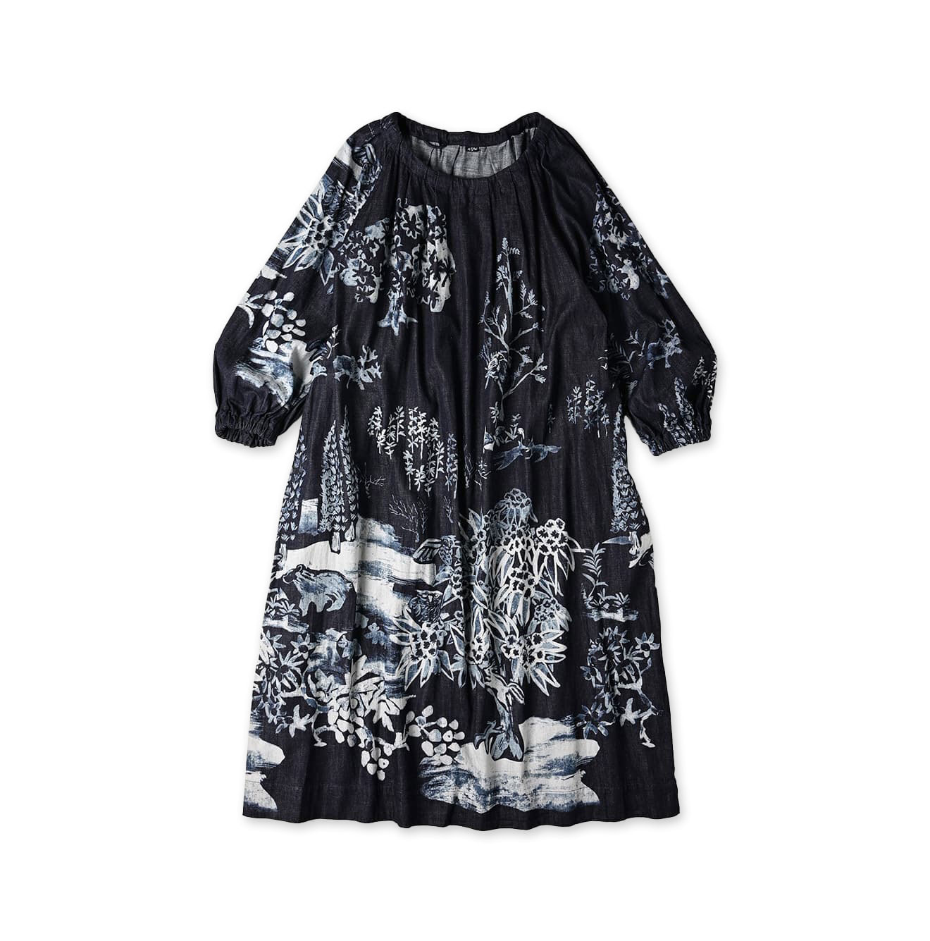 Indigo Wonderland Print Tuck Dress