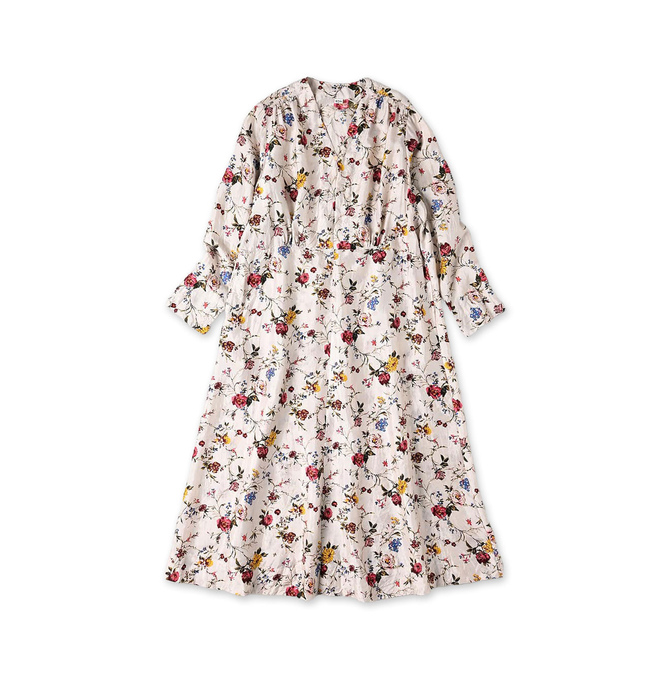 Silk Antique Flower Print Dress Ice Beige