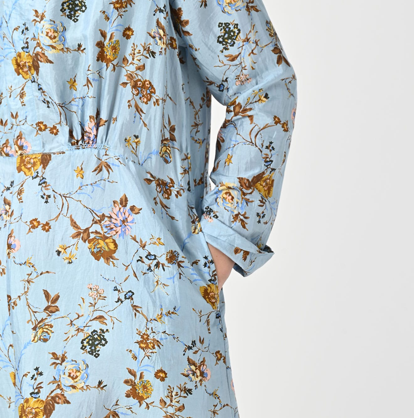 Silk Antique Flower Print Dress Detail