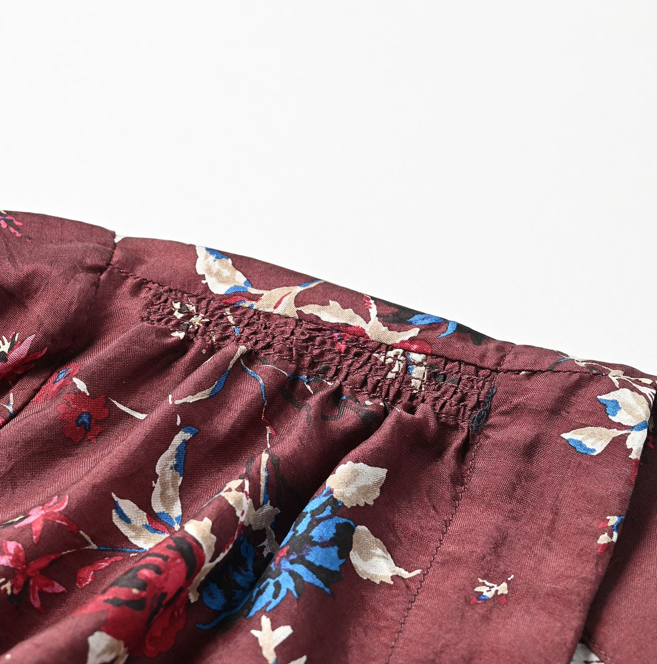 Silk Antique Flower Print Dress Detail