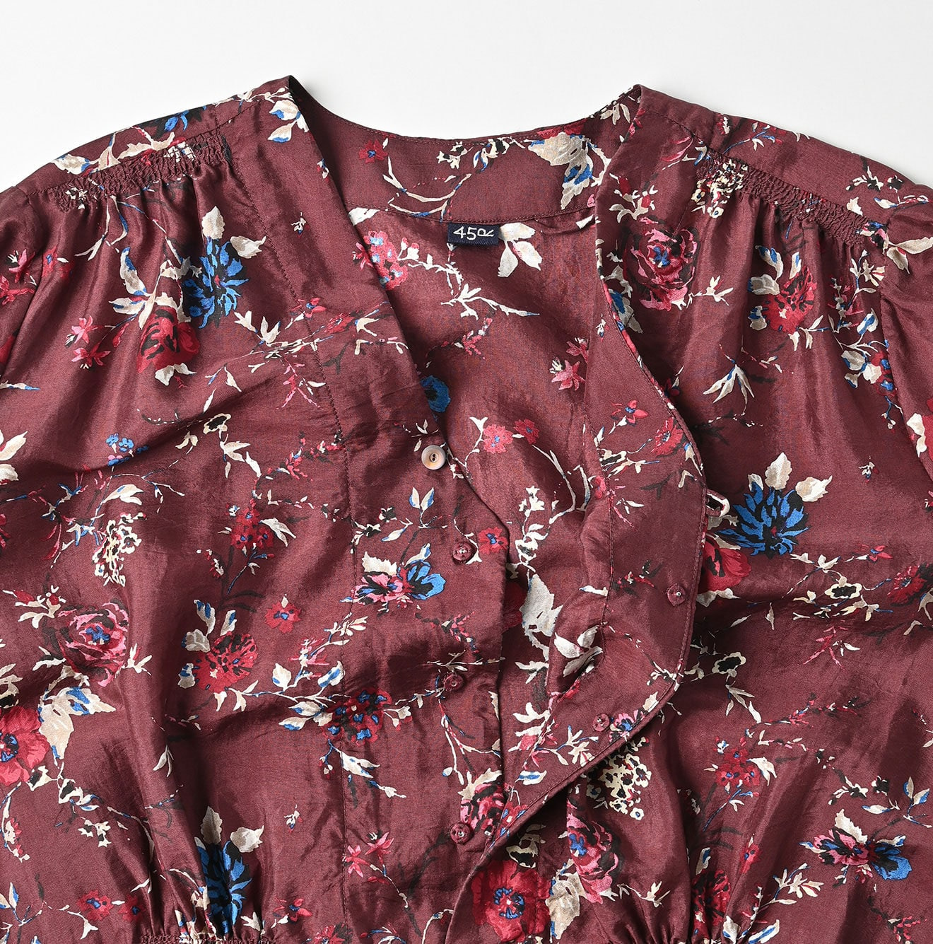 Silk Antique Flower Print Dress Detail