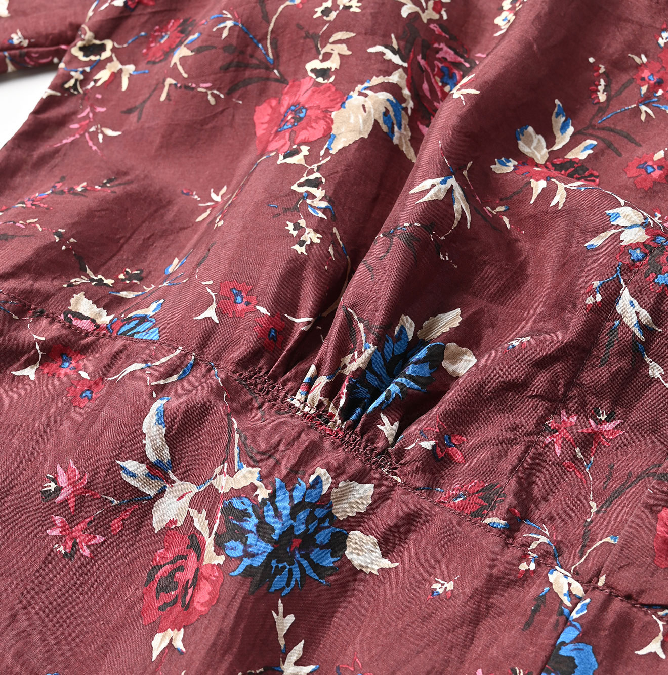 Silk Antique Flower Print Dress Detail