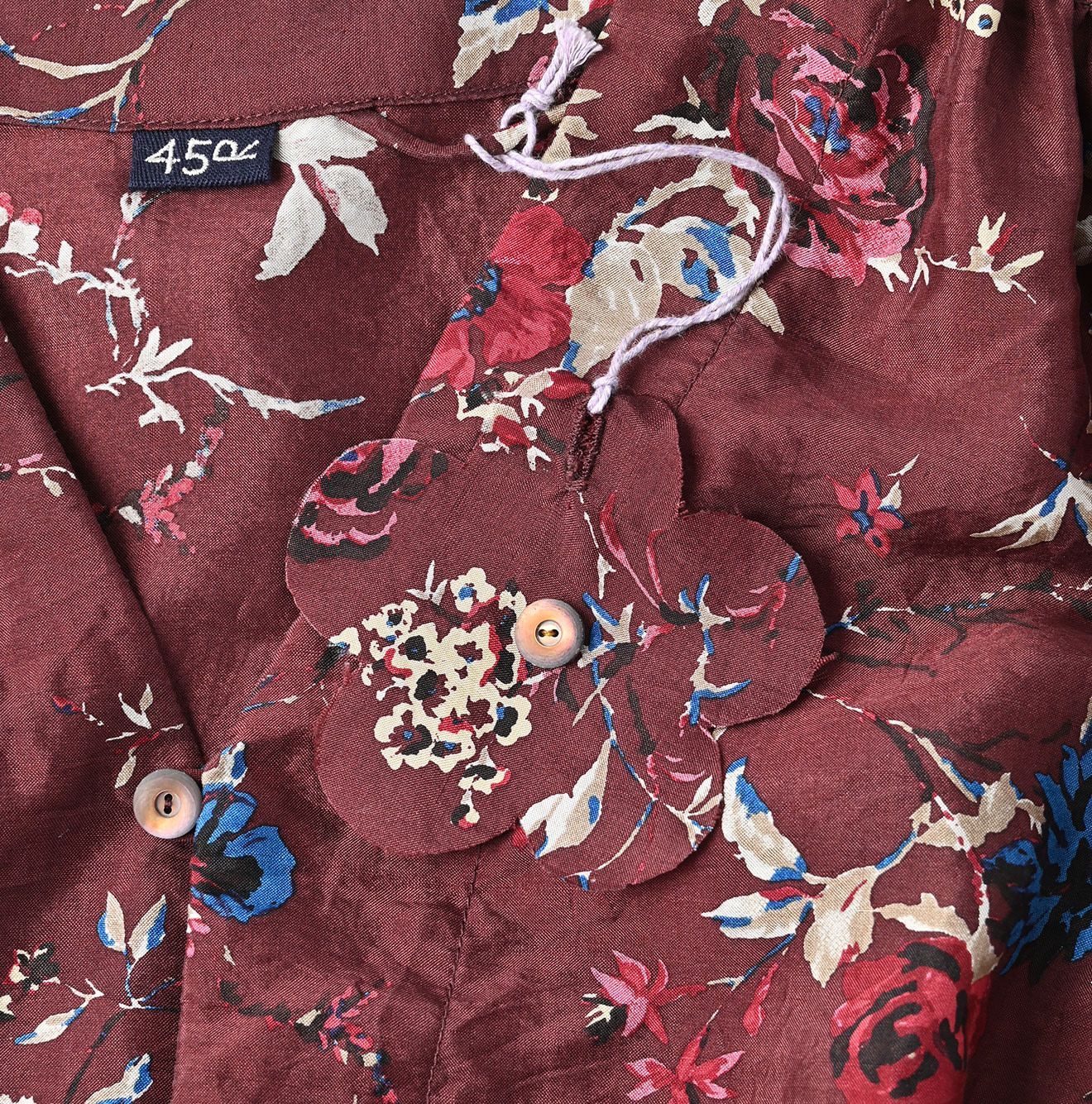 Silk Antique Flower Print Dress Detail