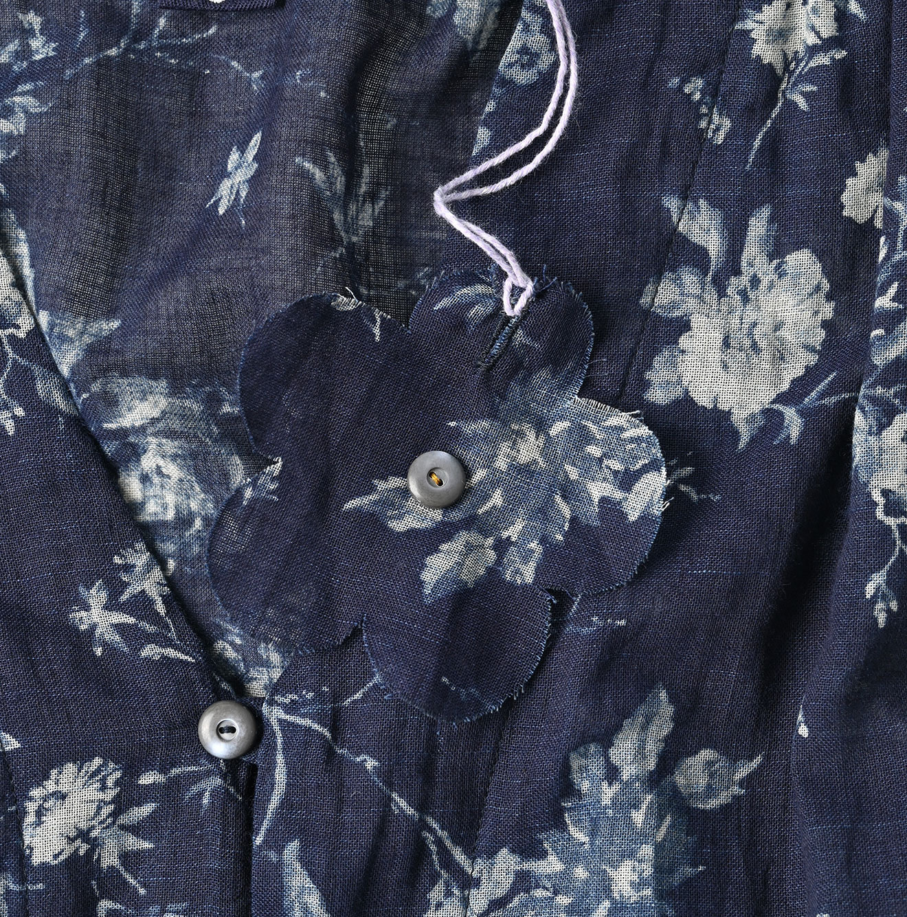 Indigo 45 Gauze Antique Flower Print Dress Detail