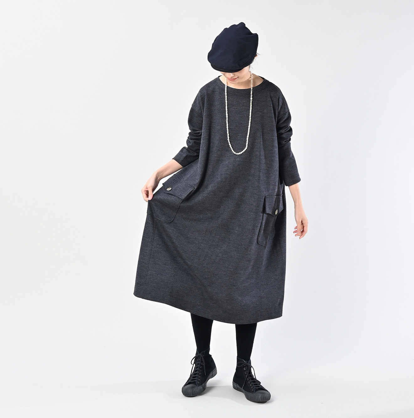 Jersey Flannel Dress Herringbone Female Model