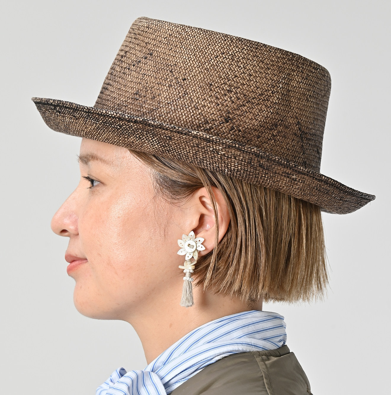 SUN Shell Flower Earrings Detail Female Model